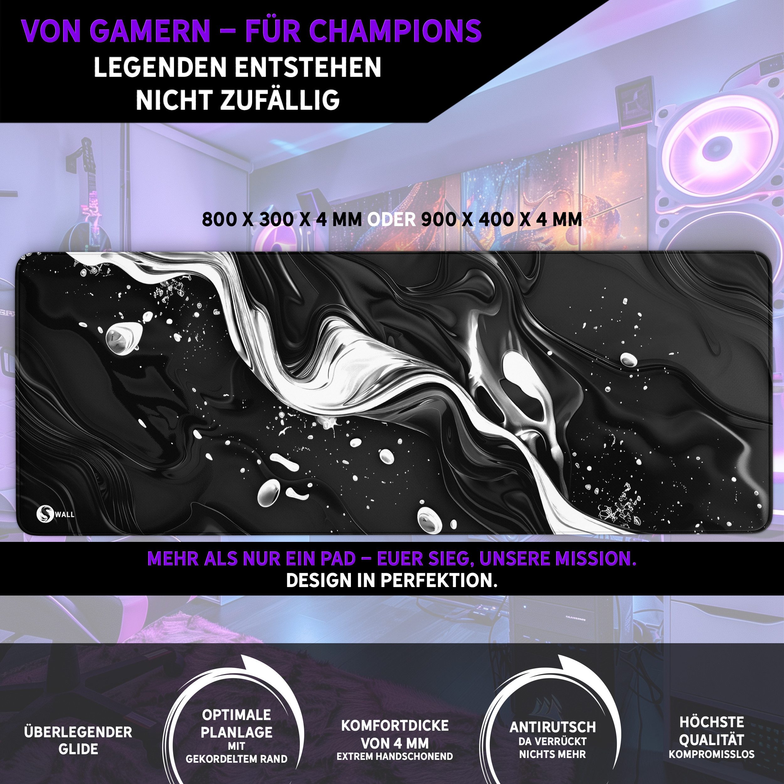 Sunnywall Gaming Mauspad Speed Mousepad XXL Premium 4 mm - Liquid Stripe Milky (Farbauswahl) (inkl. Wallpaper), 45x40, 80x30, 90x40 cm, rutschfest, vernähte Ränder, Tischunterlage