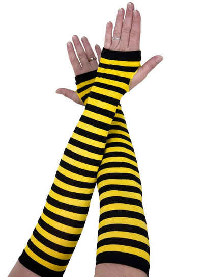 Metamorph Kostüm Fingerlose Bienen-Handschuhe, Lange Handschuhe ohne Finger im Biene-Maja-Look