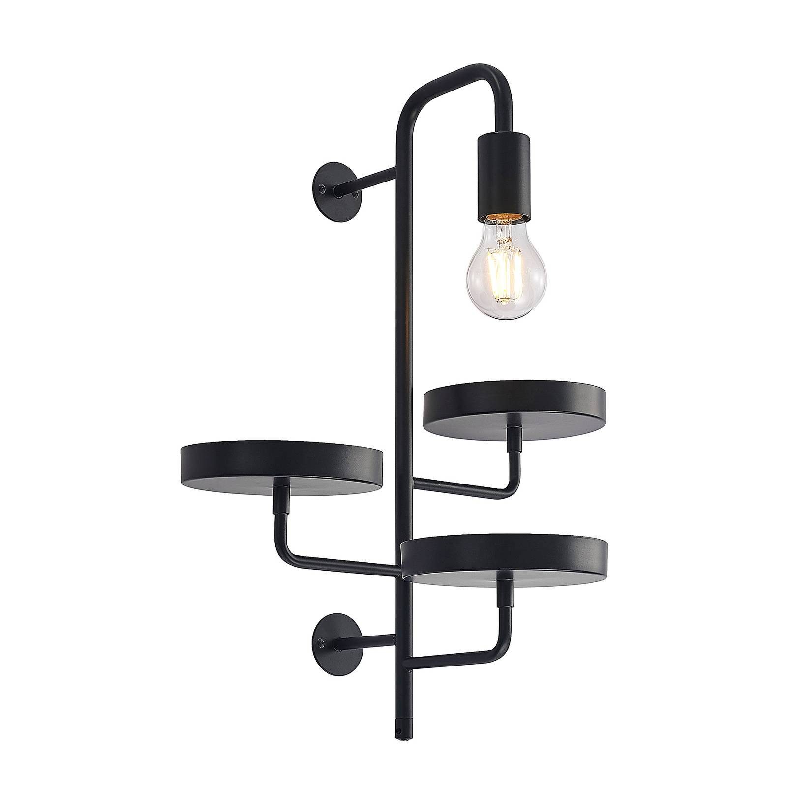 Lindby Wandleuchte Hanjo, dimmbar, Leuchtmittel nicht inklusive, Modern, Stahl, Schwarz matt, 1 flammig, E27, Wandstrahler