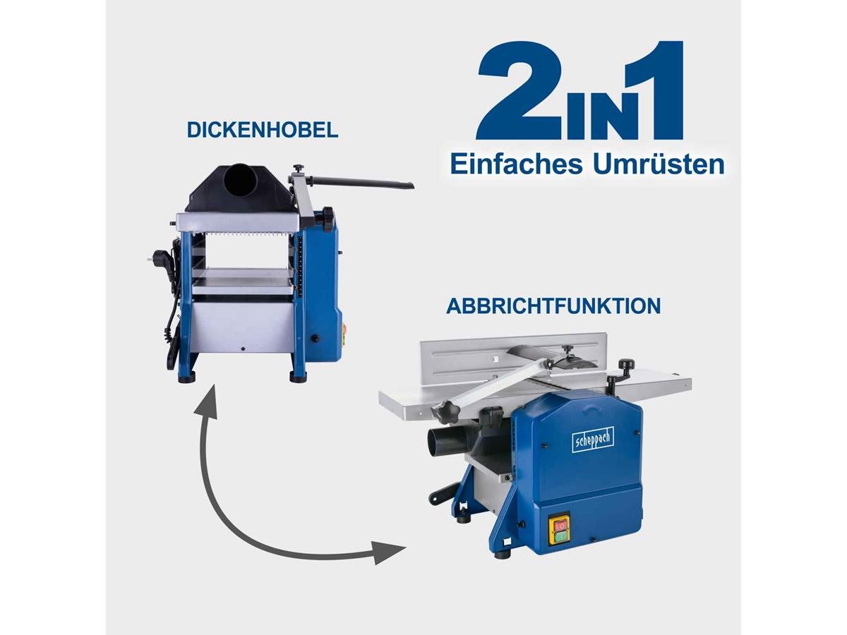 Scheppach Abricht- und Dickenhobelmaschine HMS850, 1250 in W, Hobelbreite: 204 in mm, (Set), Einfache Höhenverstellung über Handkurbel