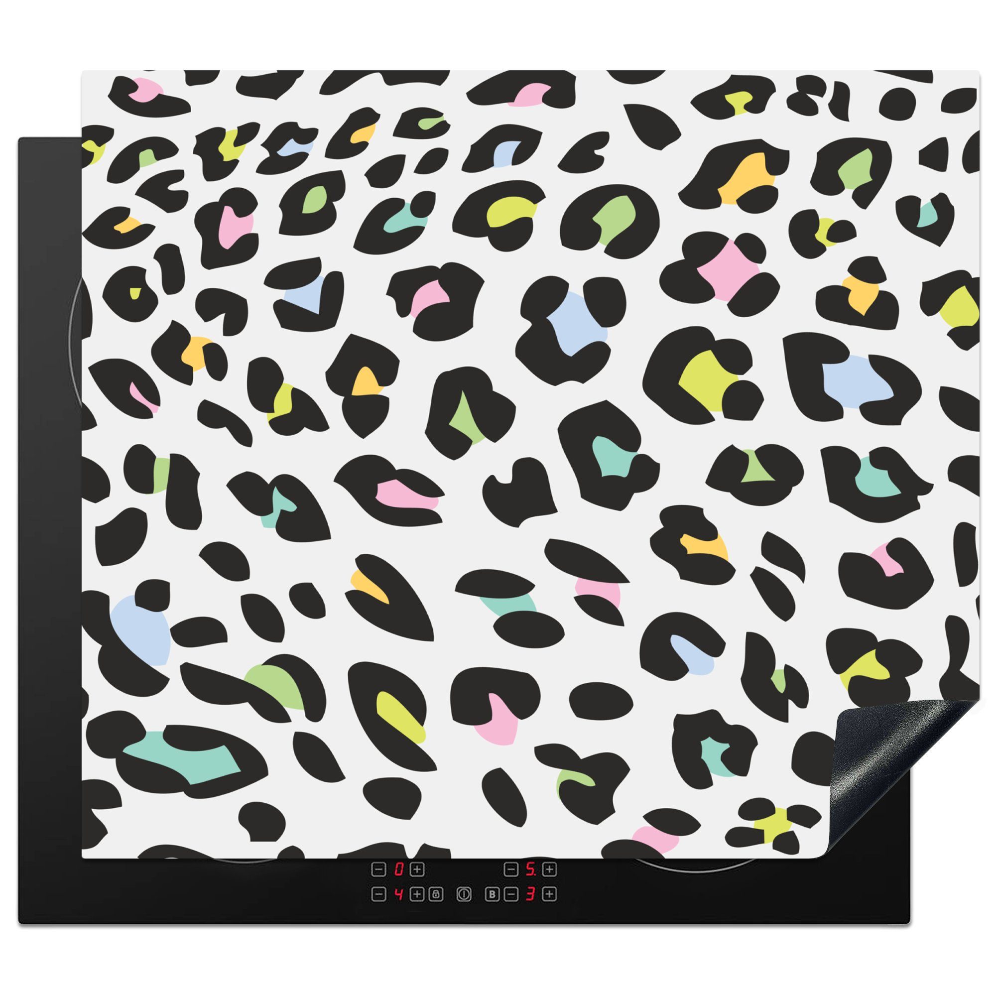 MuchoWow Herdblende-/Abdeckplatte Pantherdruck - Farben - Schwarz, Vinyl, (1 tlg), 59x52 cm, Ceranfeldabdeckung für die küche, Induktionsmatte