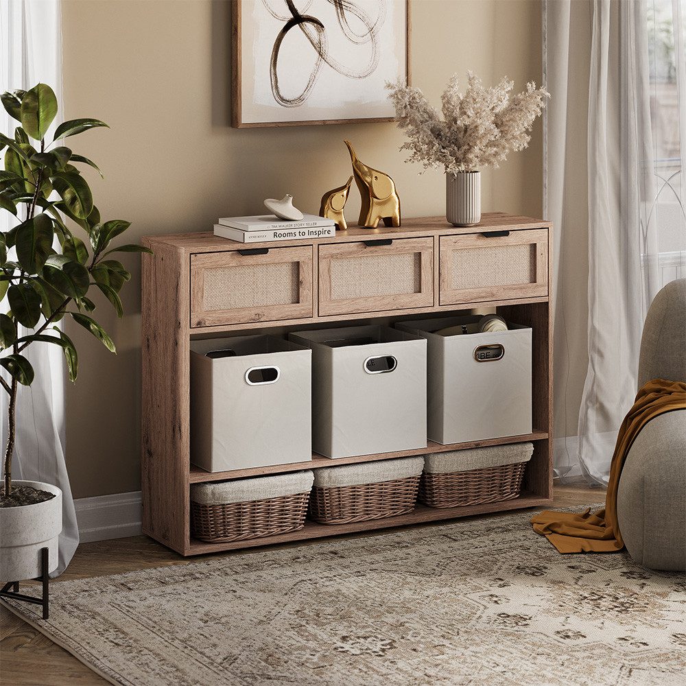 Vicco Bücherregal Elven, Eiche, 120 x 85 cm mit 3 Schubladen, 1-tlg.