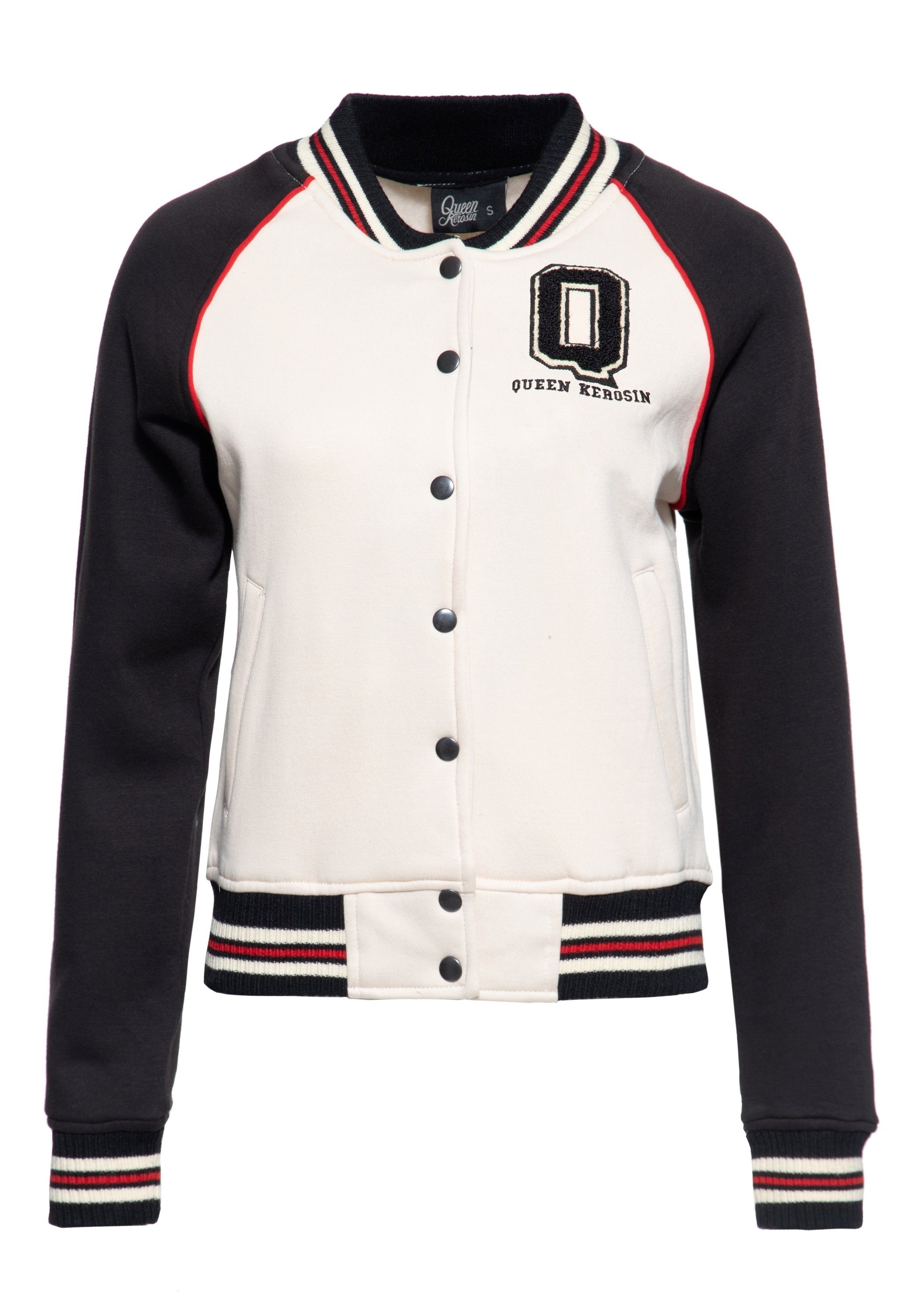 QueenKerosin Collegejacke Q mit Kontrast Raglan-Ärmeln schwarz