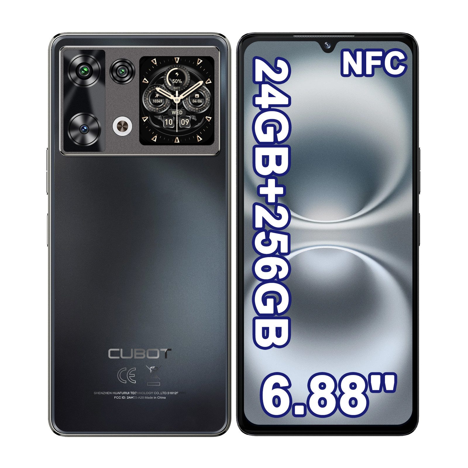 Cubot P90 Android 15 Smartphone (17,46 cm/6.88 Zoll, 256 GB Speicherplatz, 64 MP Kamera, 5100mAh, 24(12+12)GB+256GB /1TB, 6.88" HD+ 120Hz, NFC, GPS, Face ID)