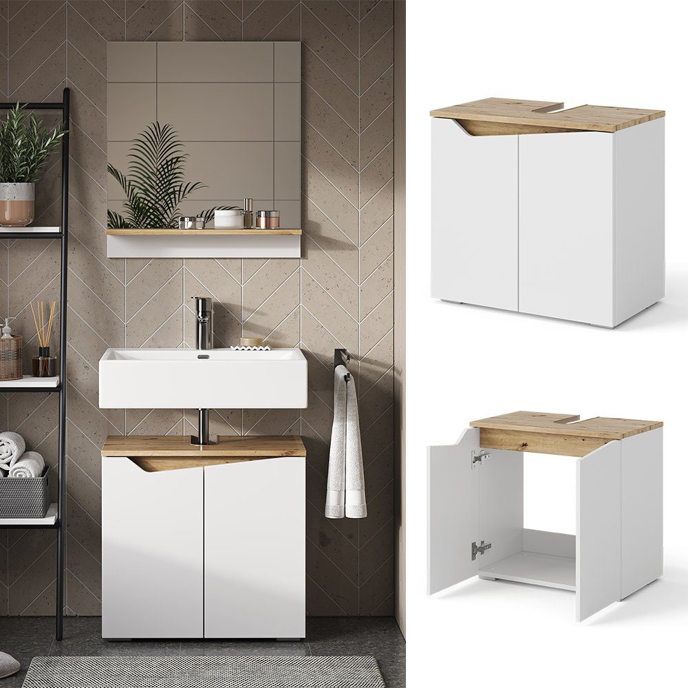 Vicco Waschbeckenunterschrank Marelle, Weiß/Artisan-Eiche, 60 x 57.5 cm mit 2 Türen (1-St) – Bild 2 von 5