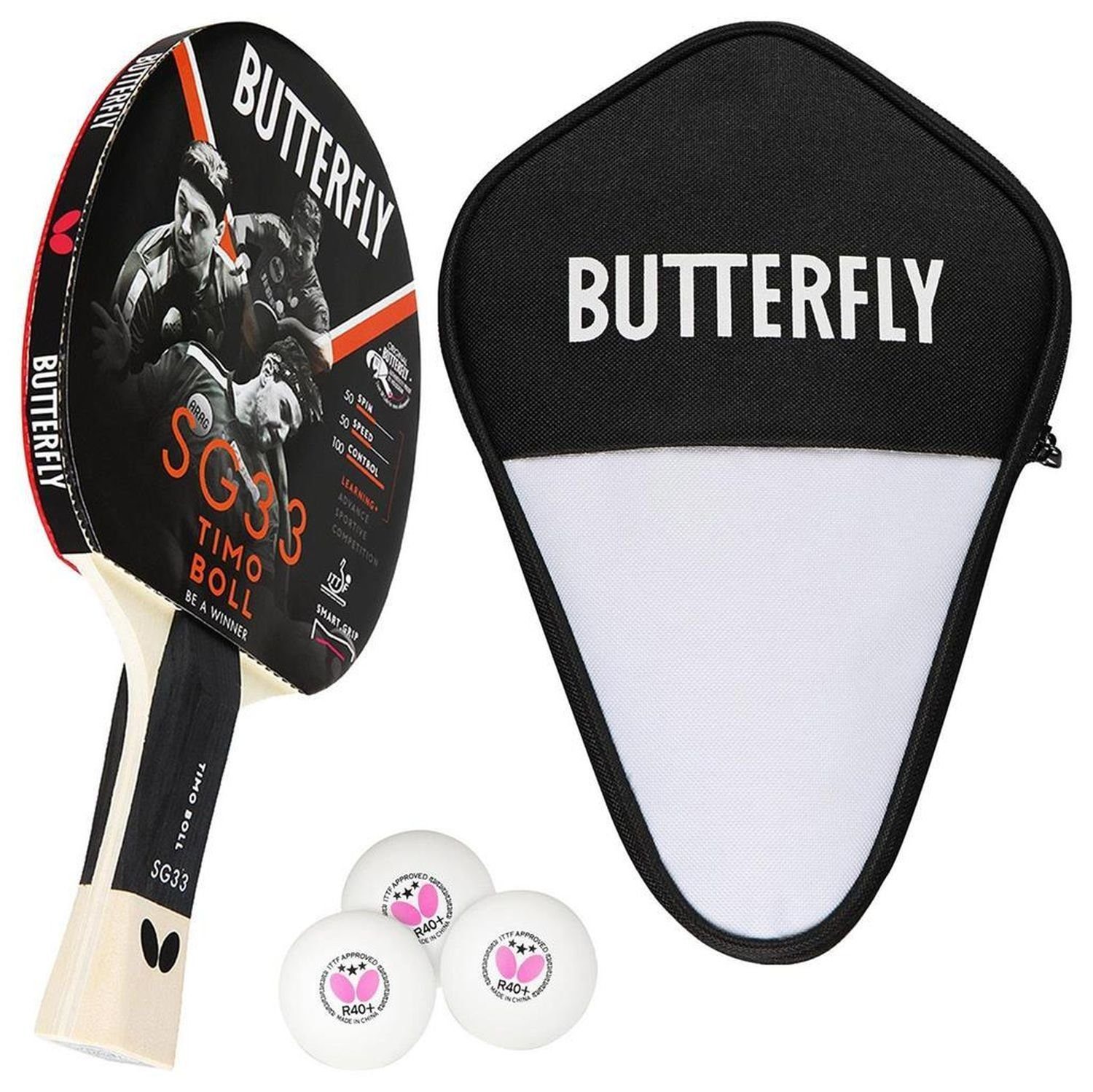 Tischtennisschläger 1x Timo Boll SG33 + Cell Case 1 + Bälle
