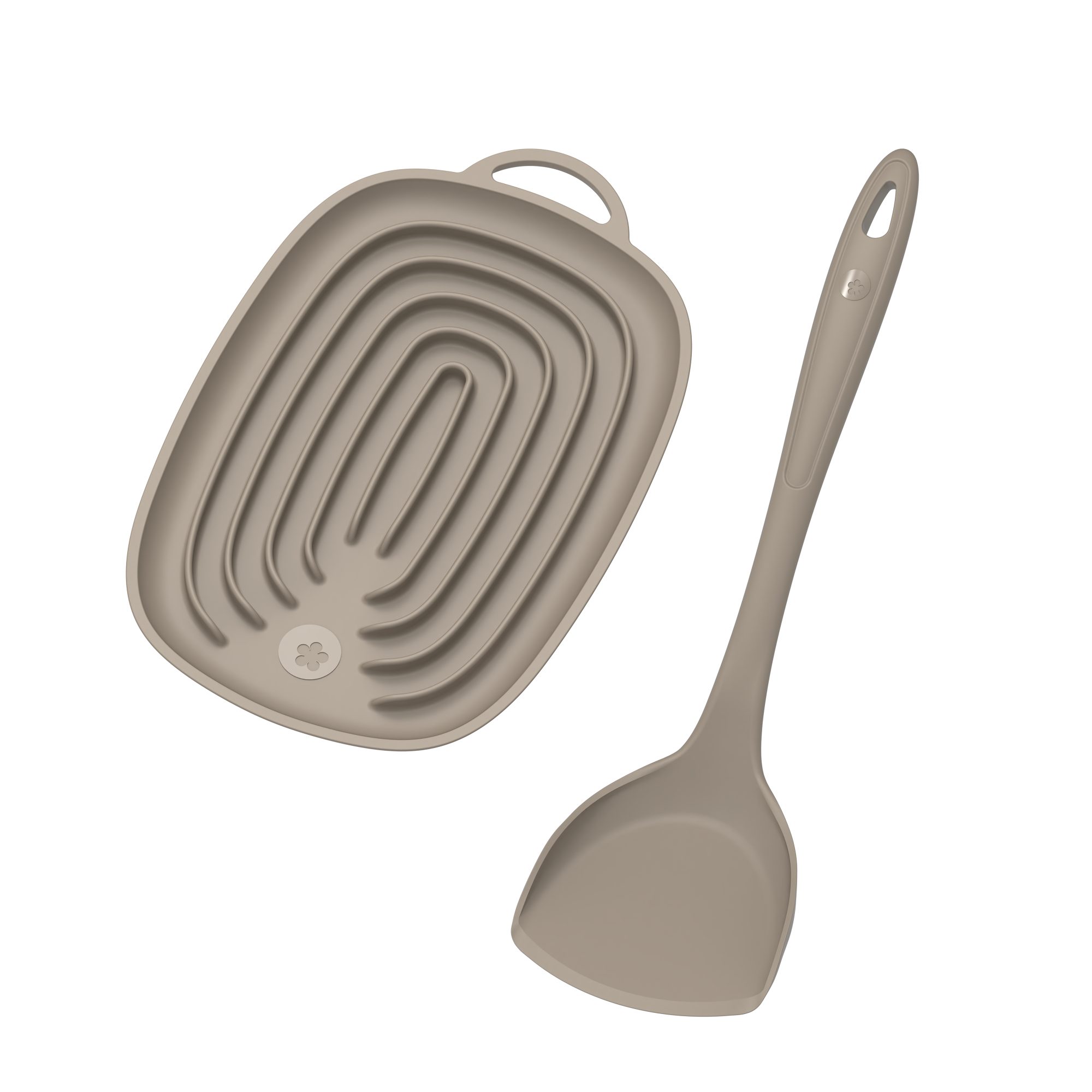 Kochbesteck-Set Pfannenschaufel + Multiablage - 2-tlg. - taupe