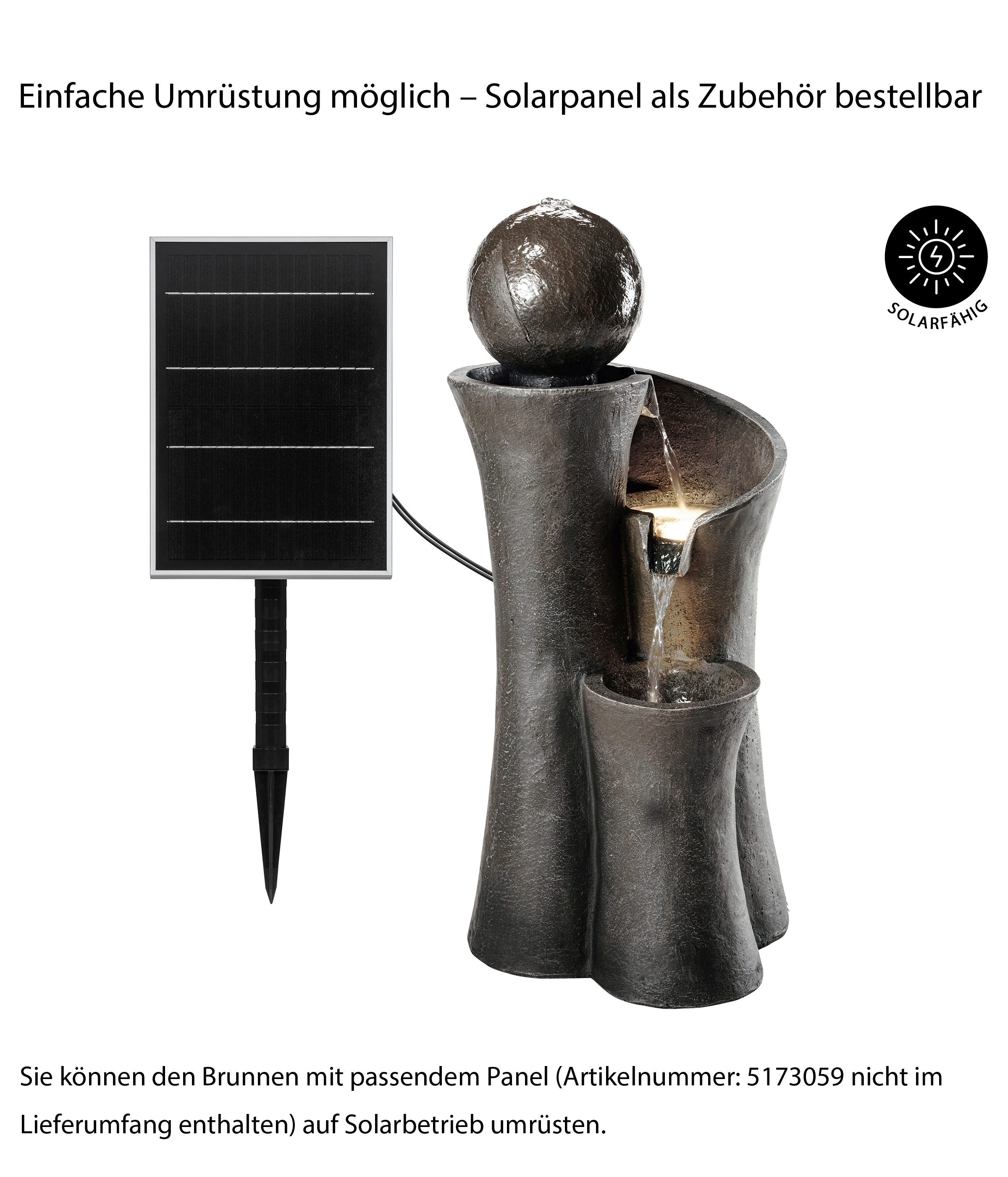 Dehner Gartenbrunnen Acapulco, LED Beleuchtung, ca. 100 x 45 x 42.5 cm, säulenförmiges Wasserspiel aus Kunststein inkl. Pumpe, Trafo