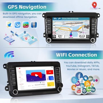 Hikity 2Din 7 Zoll Touch Display für VW Golf Polo Skoda Passat mit GPS Autoradio (Kabelloses CarPlay & Android Auto, Mit Rückfahrkamera)