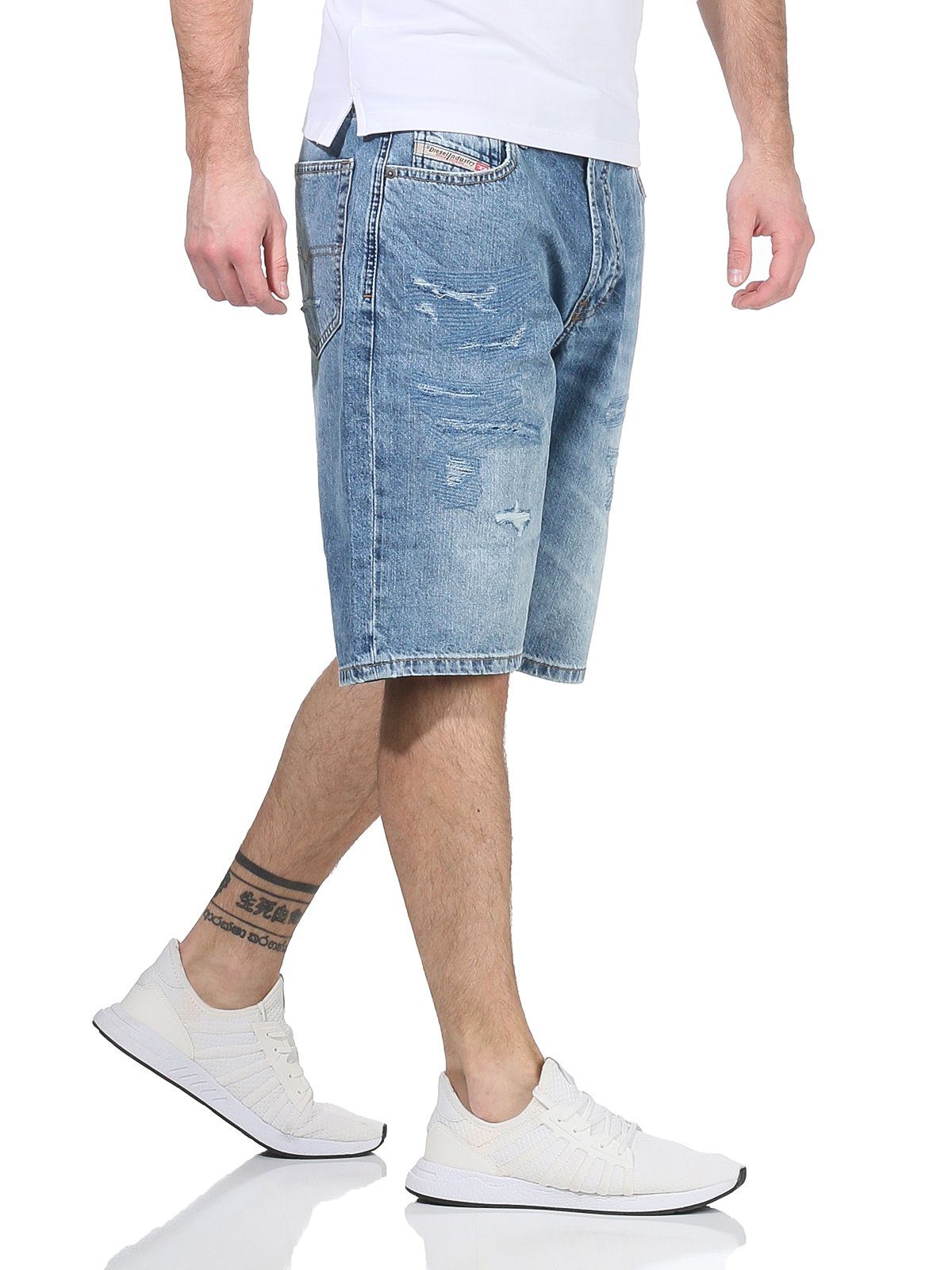 RB012 Diesel Shorts, Blau Hose Herren Kroshort Used-Look kurze Jeansshorts Jeans Shorts RG48R Vintage dezenter Look