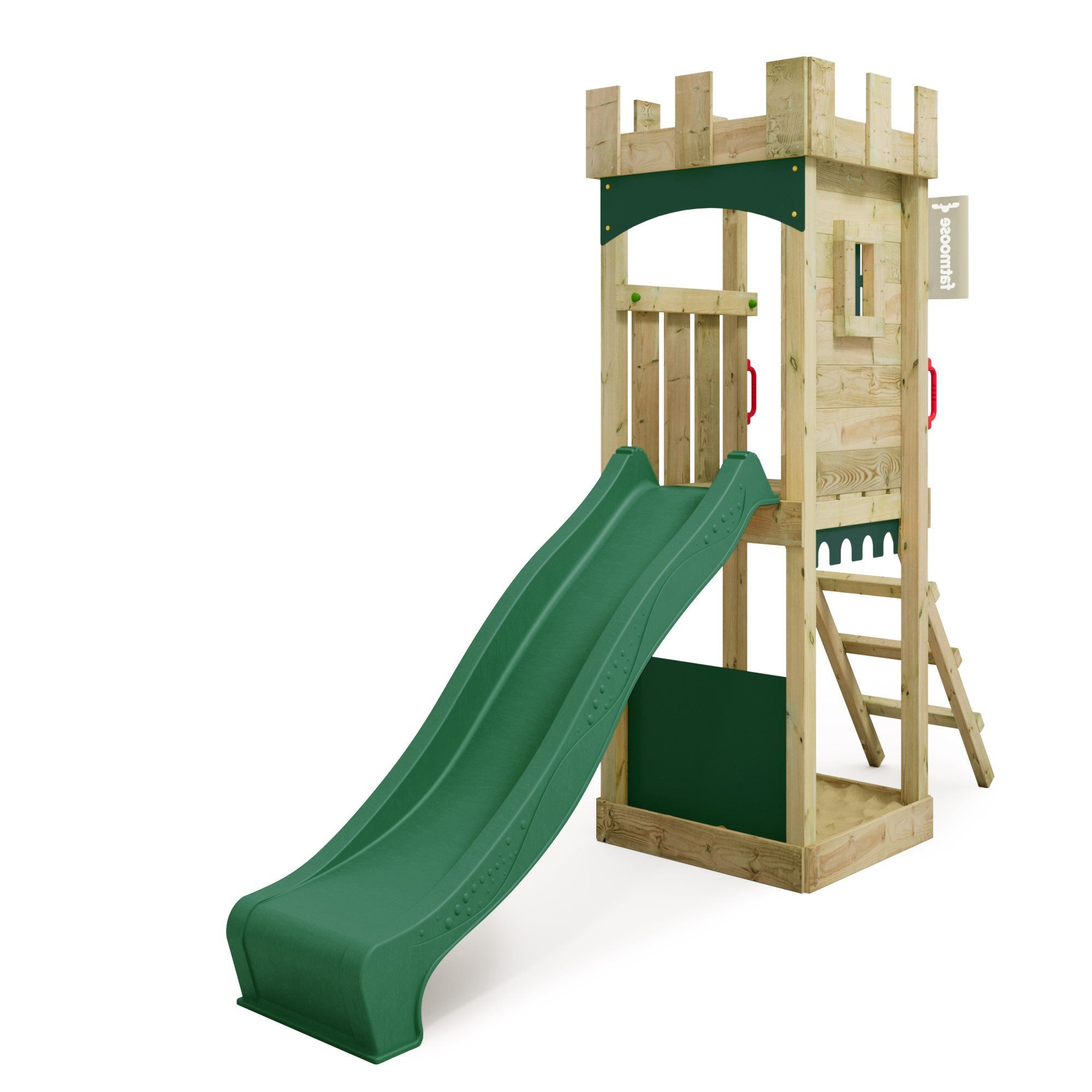 FATMOOSE Klettergerüst TreasureTower - Ritterburg mit Wellenrutsche & Sandkasten, (Abenteuer-Spielburg in verschiedenen Varianten -, kreatives Ritterburg-Design für fantasievolle Abenteurer), Robuste Bauweise für langjährigen Spaß mit 10 Jahren Garantie*