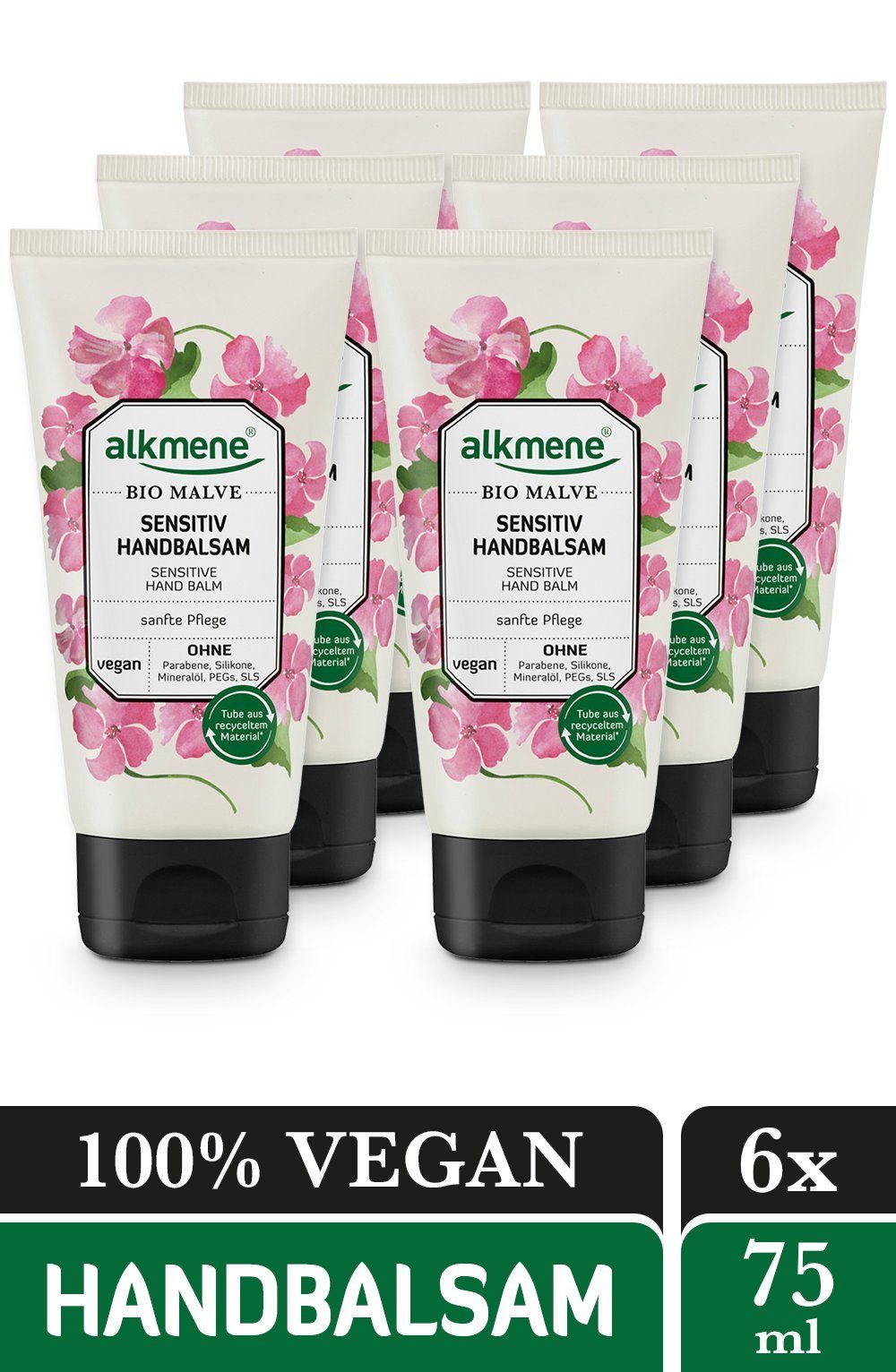 alkmene Handcreme 6x Handbalsam Bio Malve - vegane sensitiv Handcreme - Hautpflege Creme, 6-tlg.