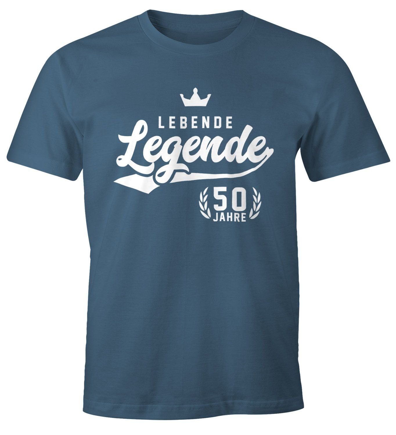 MoonWorks Print-Shirt Herren T-Shirt Lebende Athletic Print [object blau Moonworks® Geburtstag Object]. 50 mit Krone Legende Fun-Shirt