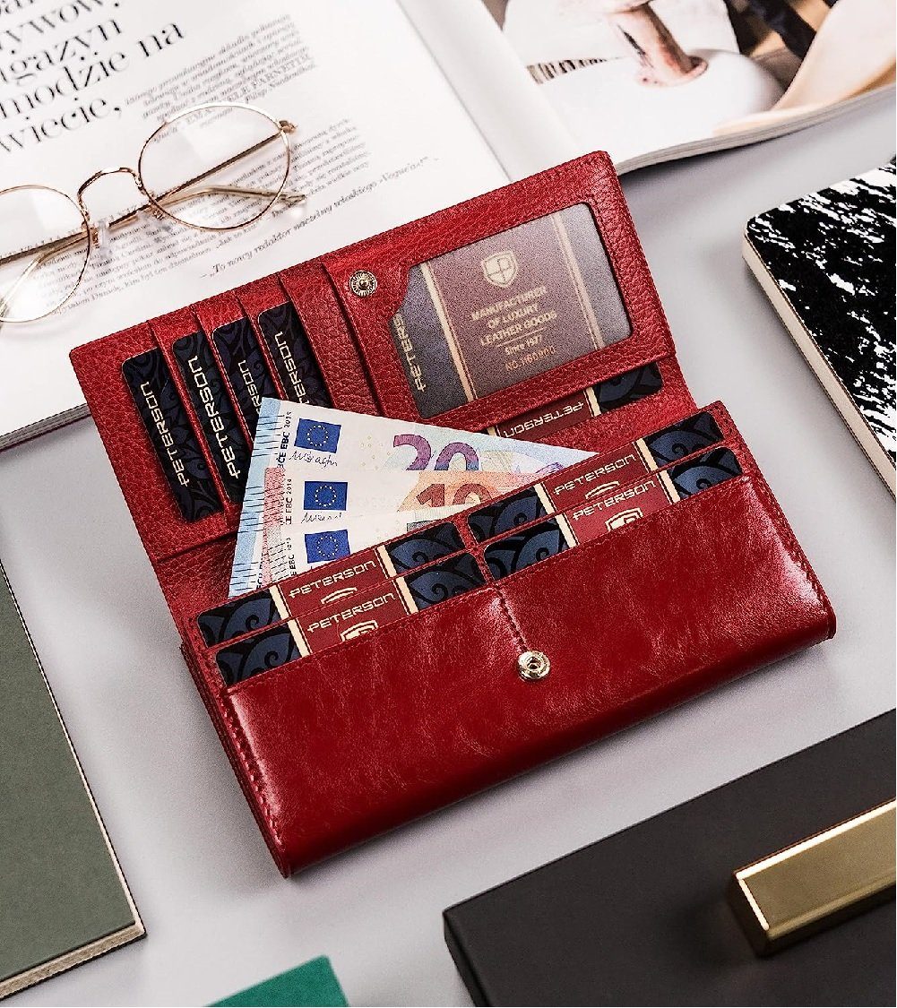 Damenbrieftasche, Echtleder Dreifarbig die Schutz, Geldbörse Klassische Fächer, Erwartungen RFID Ihre Brieftasche, zahlreiche erfüllt PETERSONⓇ
