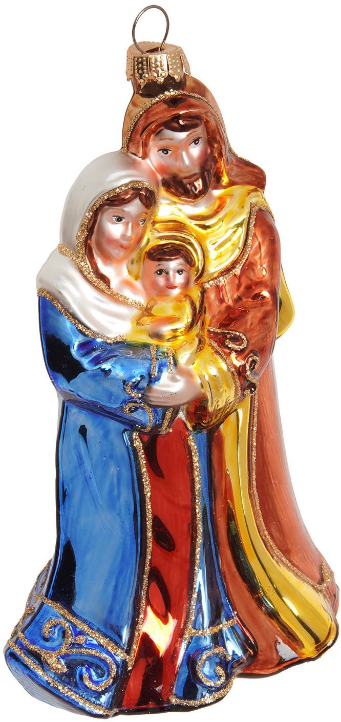 Krebs Glas Lauscha Weihnachtsbaumkugel Baumschmuck Heilige Familie mehrfarbig 15cm, Dekoriert mit Liebe zum Detail