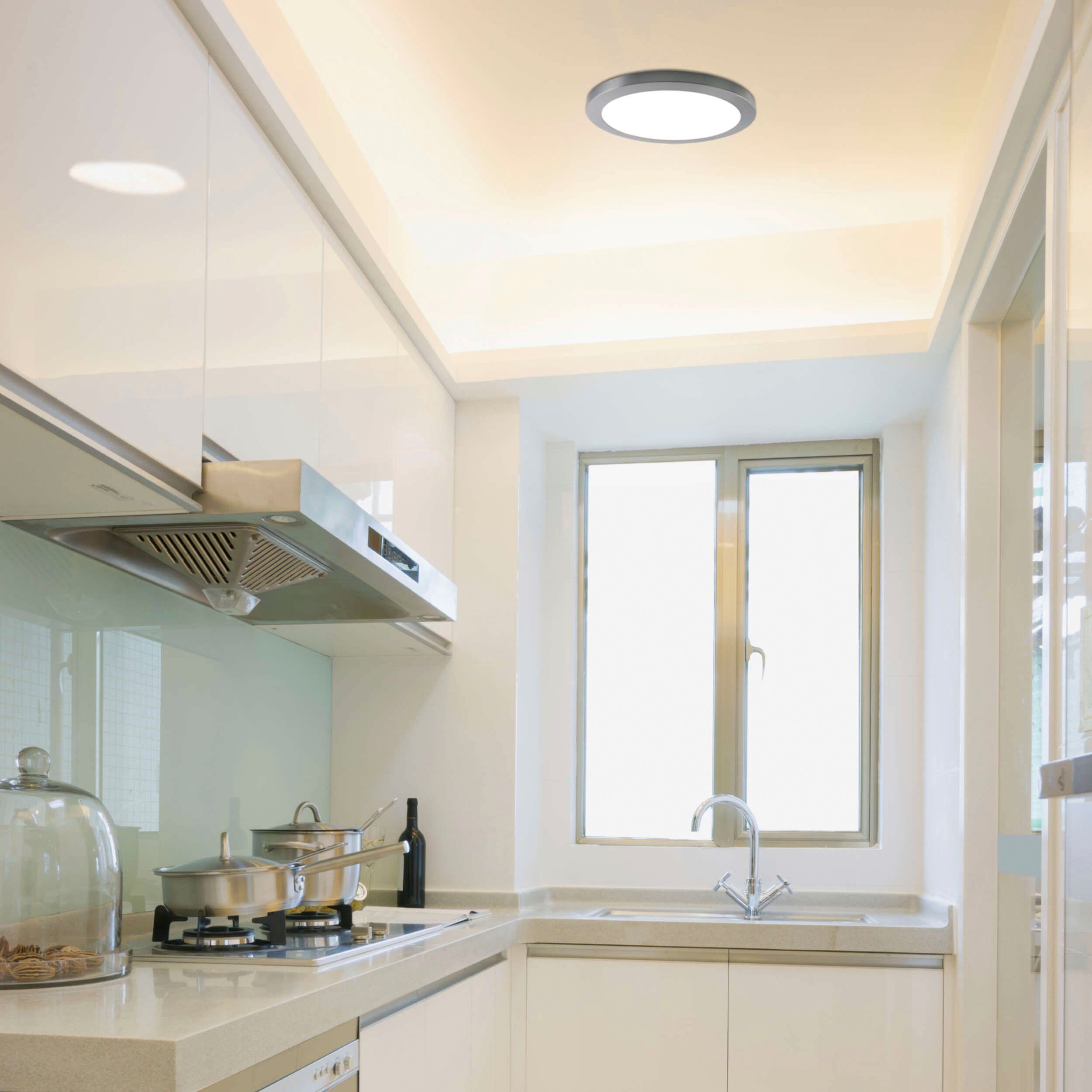 näve LED Deckenleuchte Bonus, mehrere Helligkeitsstufen, LED fest integriert, Kaltweiß, Neutralweiß, Warmweiß, 3 Lichtfarben, 2-in-1-Optik,Ring chrome magetisch abnehmbar