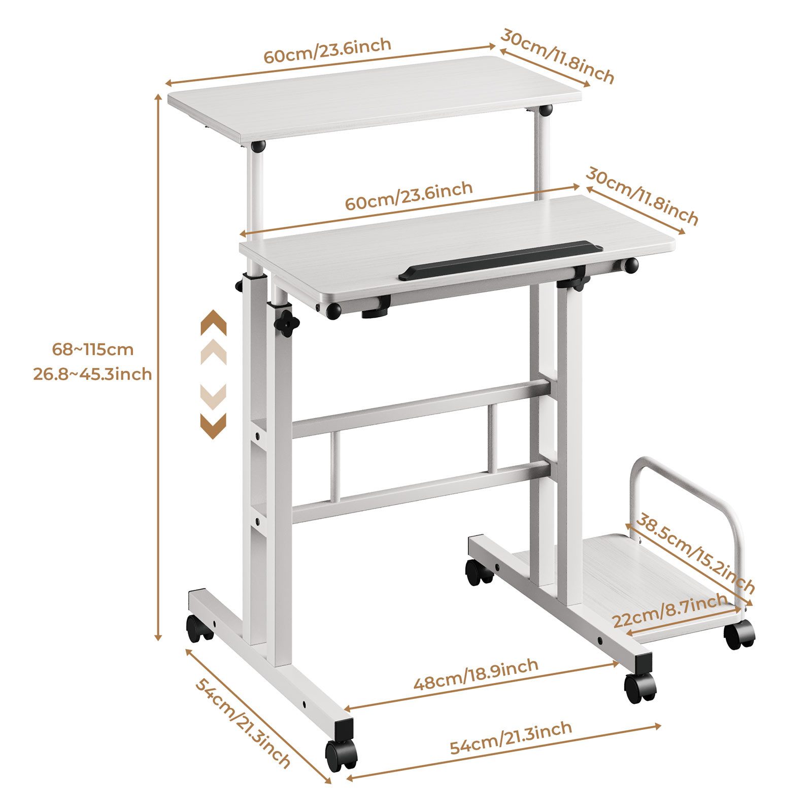 OUNUO Schreibtisch Laptoptisch Höhenverstellbar mit Rollen und kippbarer Ti günstig online kaufen