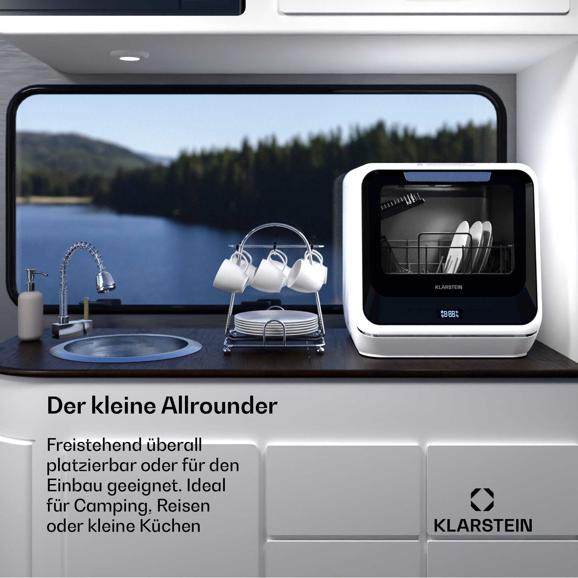Klarstein Standgeschirrspüler Amazonia Mini-Geschirrspüler tragbar 7 Programme AquaStop 58 dB 10047351, 5 l, Mini-Spülmaschine freistehend & Einbau für Camping mit AquaStop