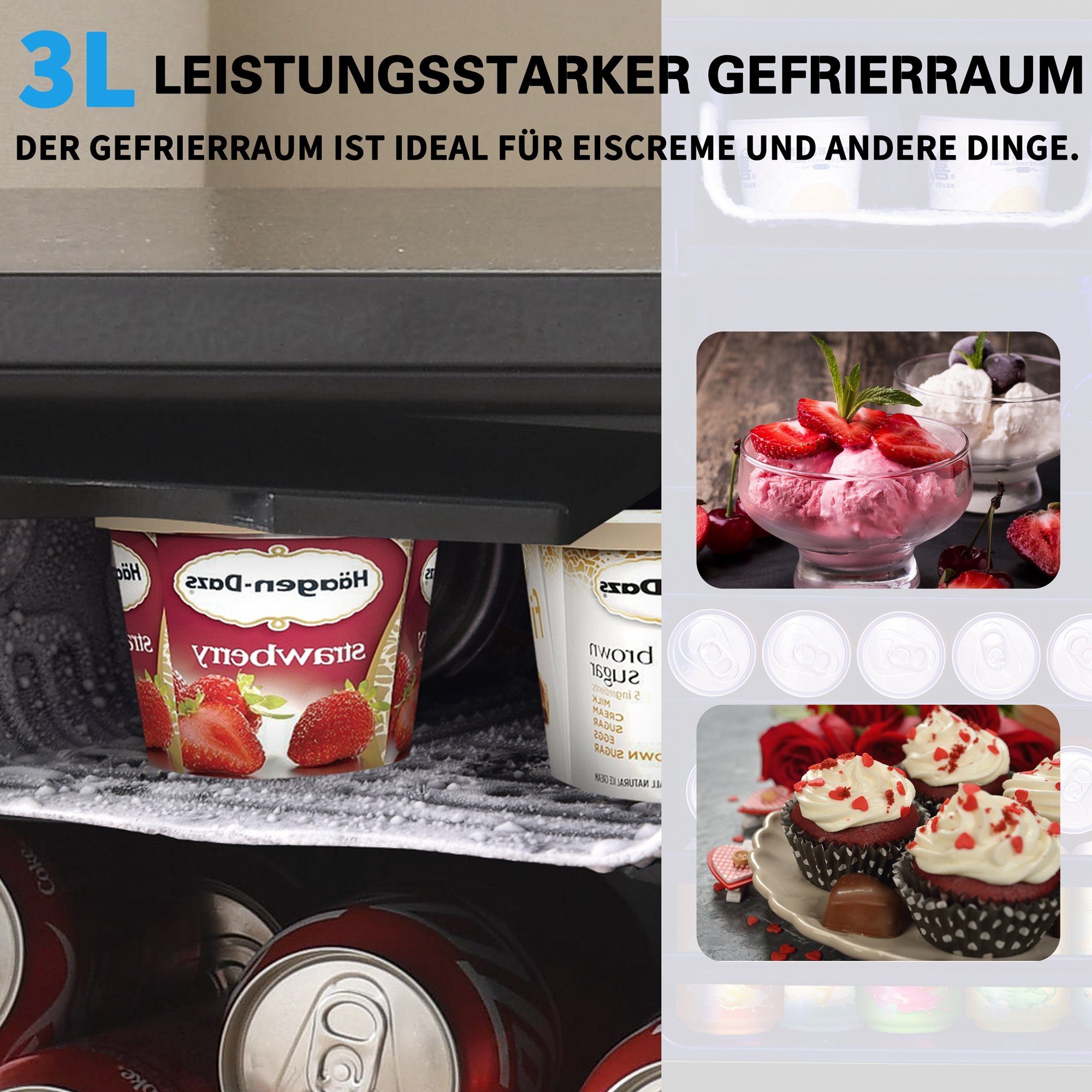 Merax Kühlschrank 76L mit Gefrierfach, Glastür, verstellebare Ablage, Getränkekühlschrank SC-76A, 71.6 cm hoch, 40 cm breit, Mini Kühlschrank, Kühl- und Gefrier – Bild 5 von 5
