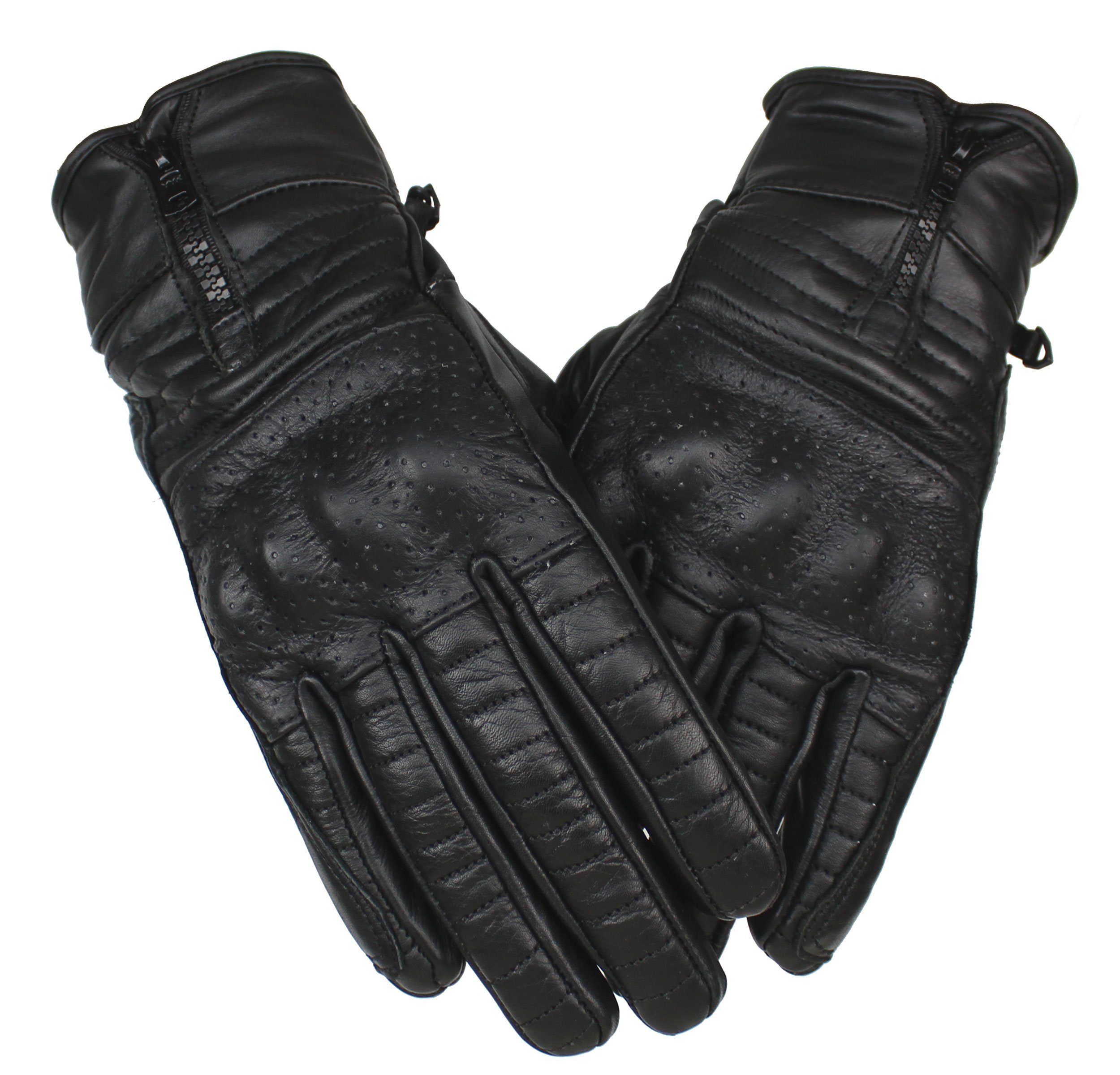 Alpha Speeds Motorradhandschuhe Lamm Leder Handschuhe Choppers Biker Ski Handschuhe  Schwarz + Touchscreen Funktion in Schwarz