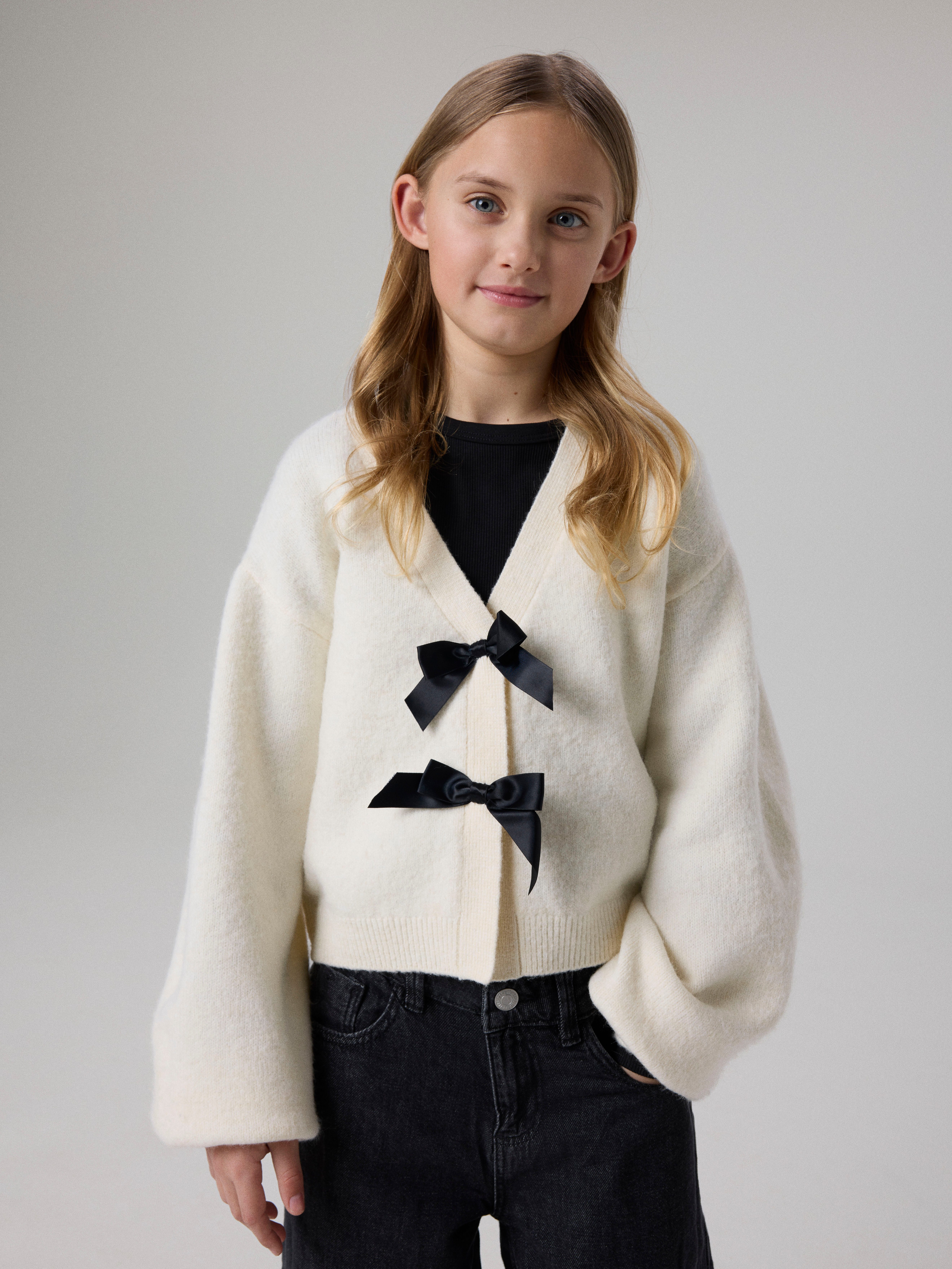 Name It Strickjacke NKFRINA LS KNIT CARD NOOS Materialmix, regular fit, Schleifen Details