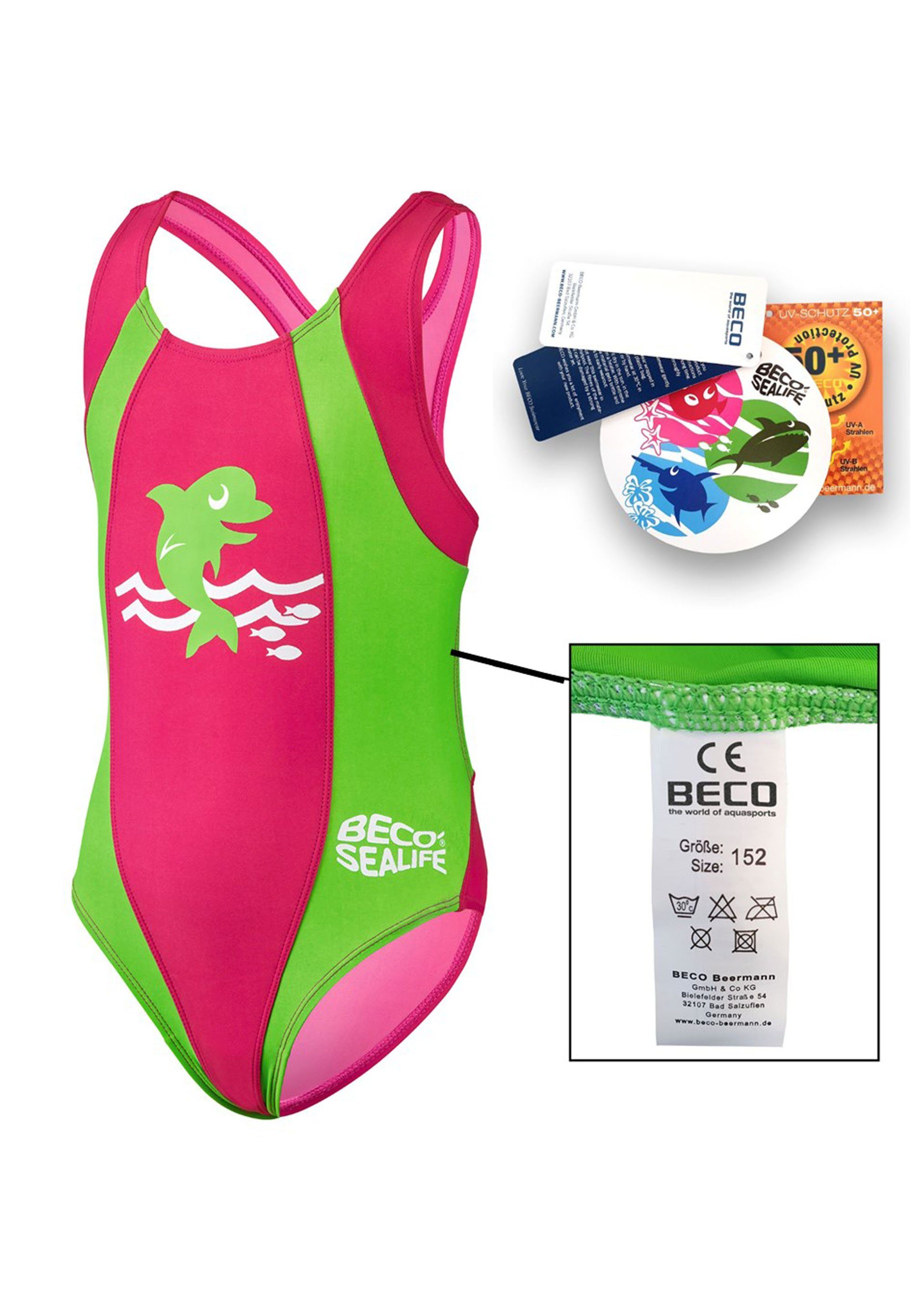 Beco Beermann Badeanzug BECO-SEALIFE® mit pink, 50+ UV-Schutz grün