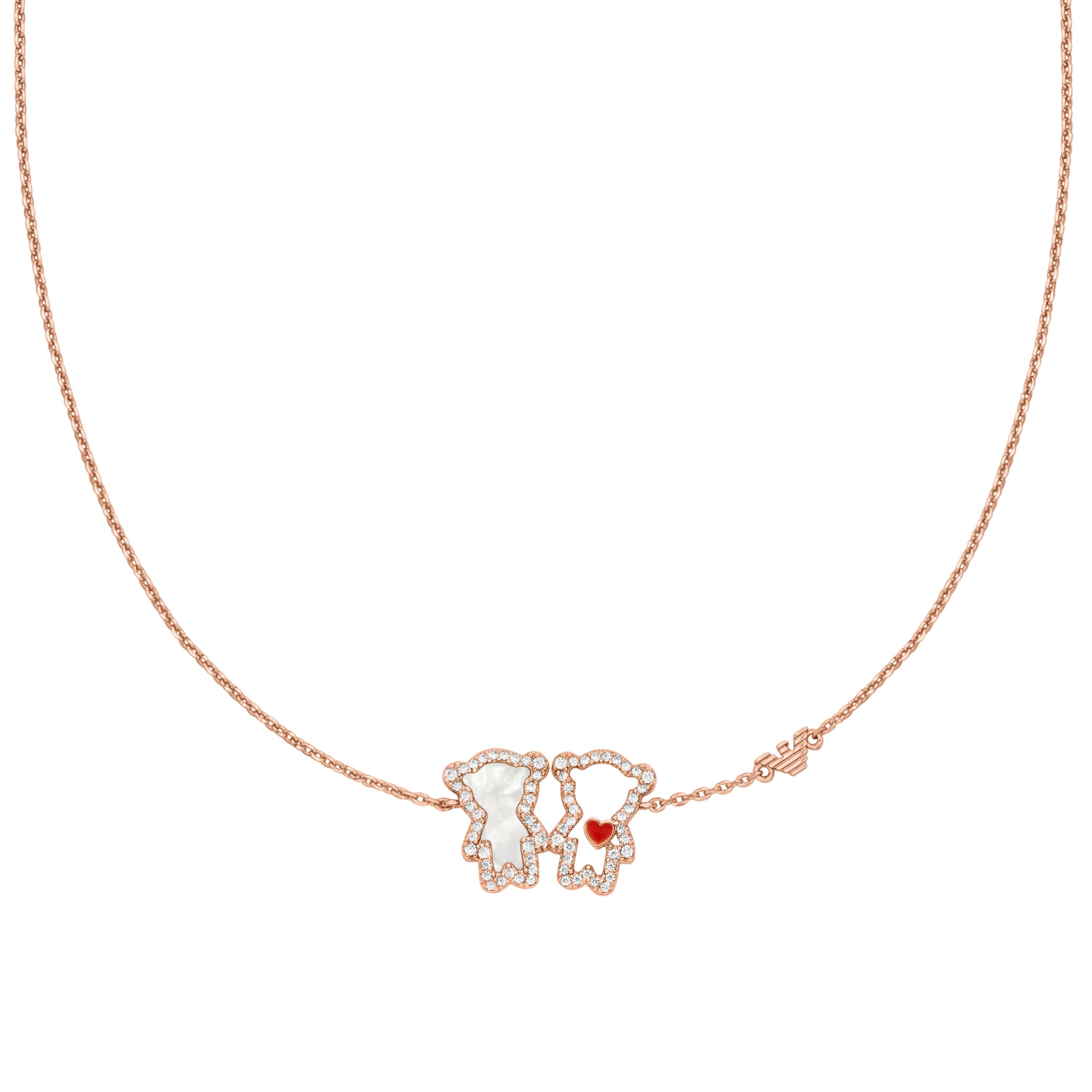 Emporio Armani Kette mit Anhänger Schmuck Geschenk Metall Bärchen mit Herz, mit Zirkonia (synth) - mit Perlmutt