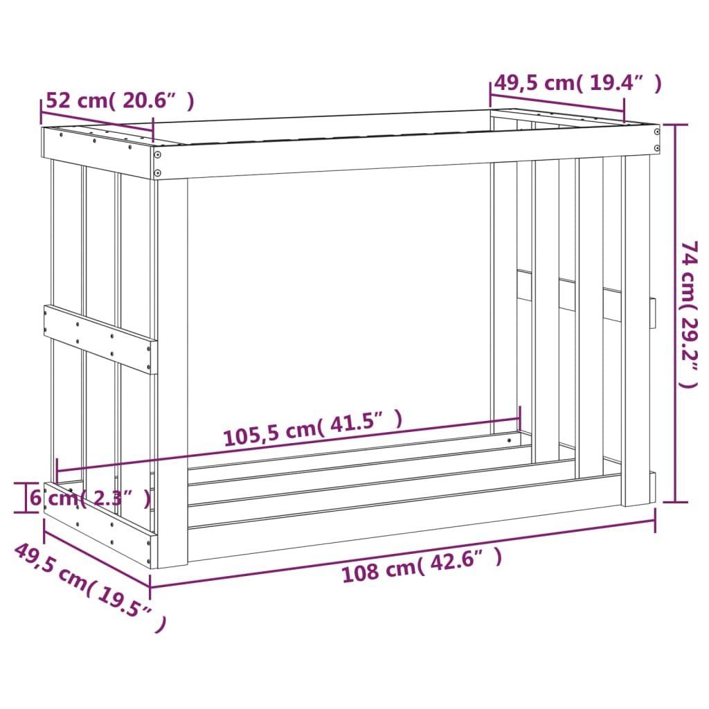 vidaXL Kaminholzregal Outdoor-Kaminholzregal cm Kiefer Massivholz cm Holzlagerpl, BxTxH:108x52x74 108x52x74 Grau