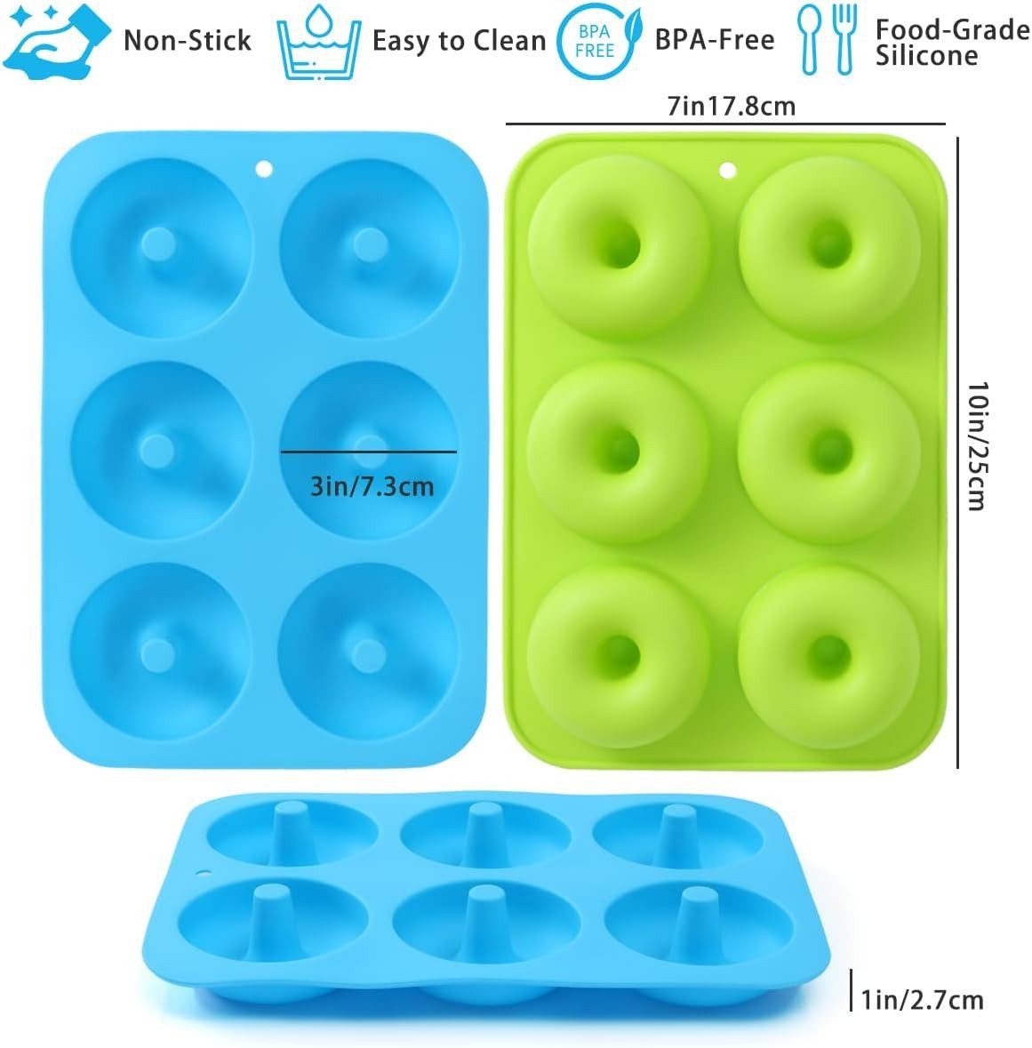 FELIXLEO Donutform 2 Stück Silikon Donut Formen 6 Hohlraum Antihaft -40 bis 230°C Muffins, (4-tlg)