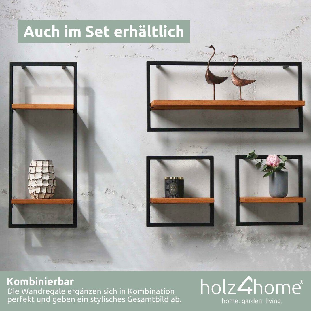 gerahmt, Long, 70x15x30cm, Schwarz Baumkante, Wandregal holz4home Natur Wandregal