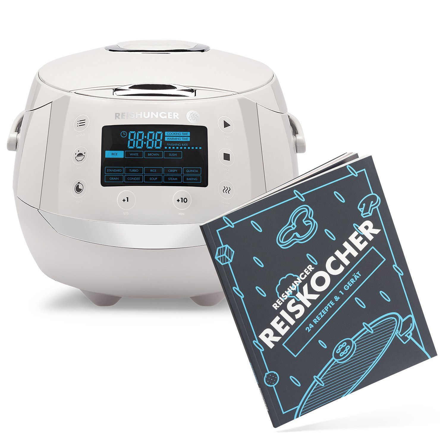 Reishunger Reiskocher - Digitaler Reiskocher & Dampfgarer, 860 W, Timer- und Warmhaltefunktion, 7-Kochphasen-Technologie, LED-Display
