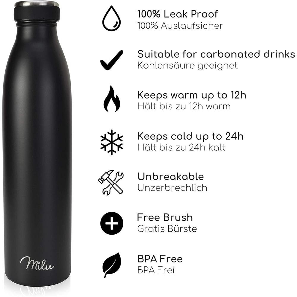 Milu Isolierflasche Isolierflasche aus Edelstahl, Thermosflasche, auslaufsicher