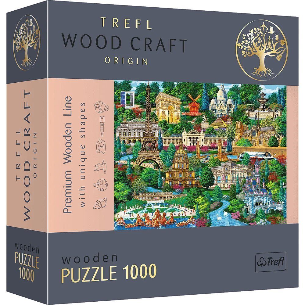 Trefl Puzzle Frankreichs berühmte Plätze Holzpuzzle, 1000 Puzzleteile, Made in Europe