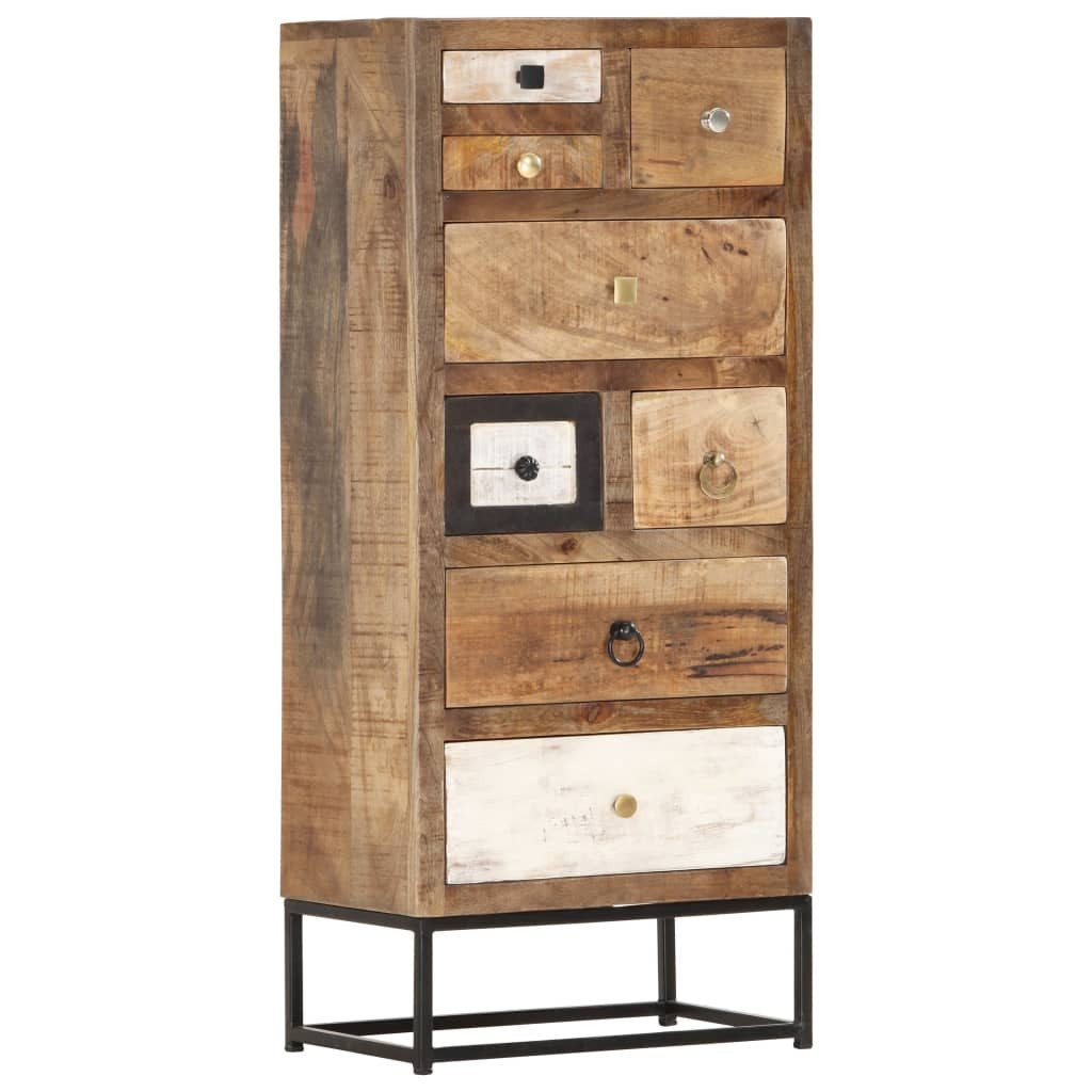 furnicato Kommode aus Massivholz mit pulverbeschichteten Stahlbeinen 45x30x105 c (1 St), Industrielles Sideboard mit 8 Schubladen und einer Wandhalterung