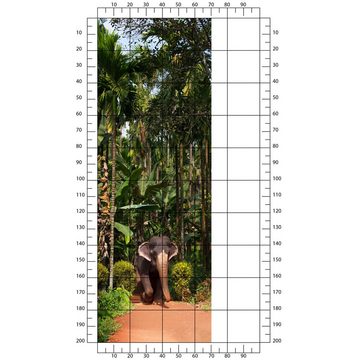 wandmotiv24 Türtapete Elefant unter Palmen, Tier, Palme, Wald, glatt, Fototapete, Wandtapete, Motivtapete, matt, selbstklebende Dekorfolie