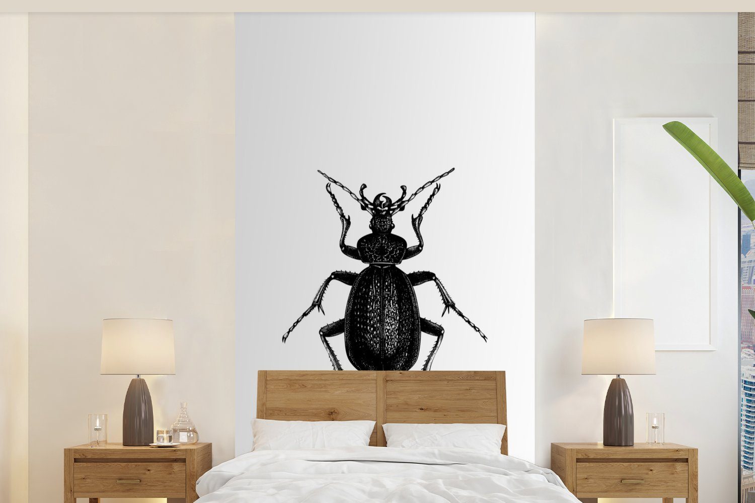 Käfer Vliestapete und Schwarz Fototapete Matt, St), Vintage Wohnzimmer - - - Fototapete weiß (2 bedruckt, Küche, Schlafzimmer MuchoWow Insekten, für