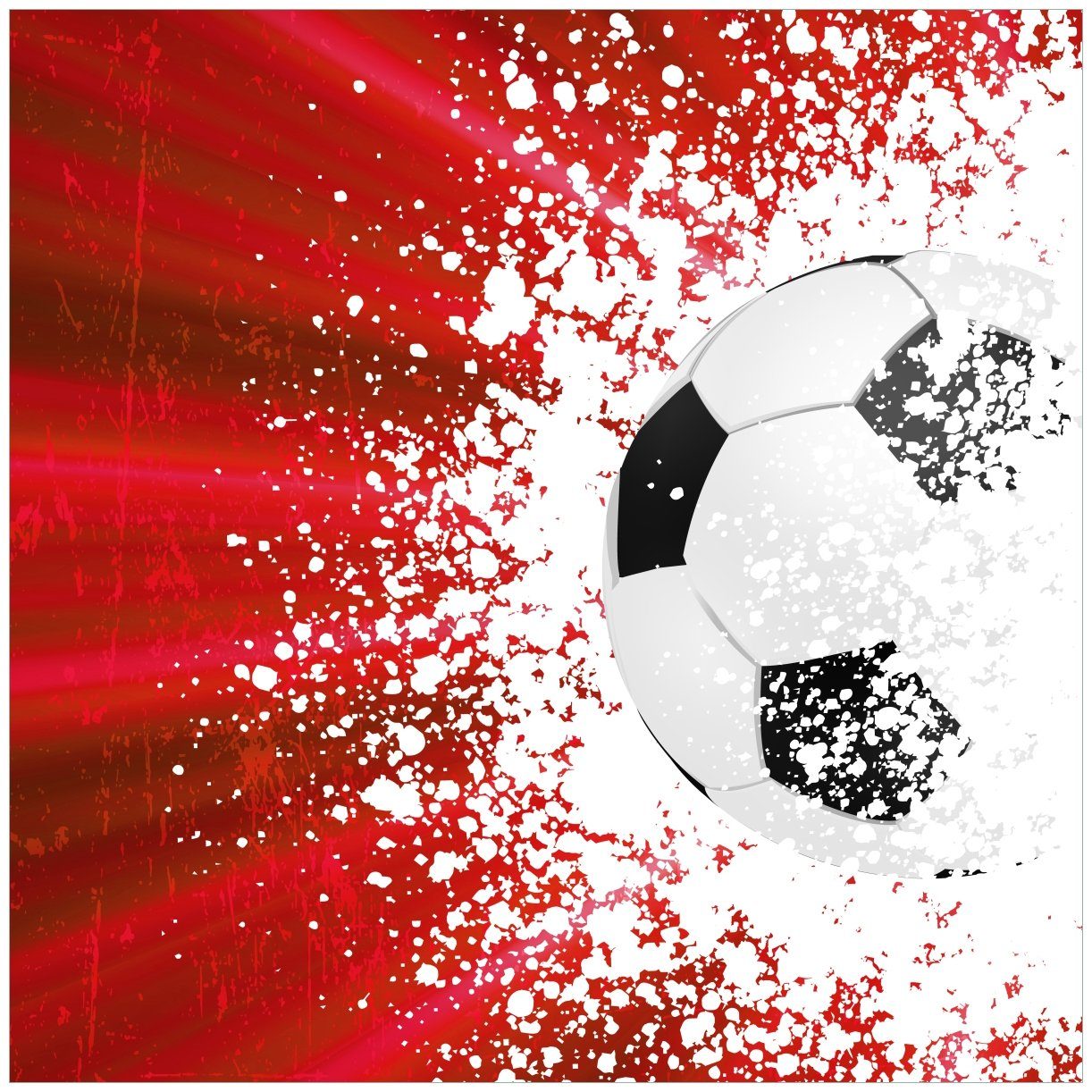Wallario Glasbild, Fußball - Splashing Design in rot, in verschiedenen Ausführungen