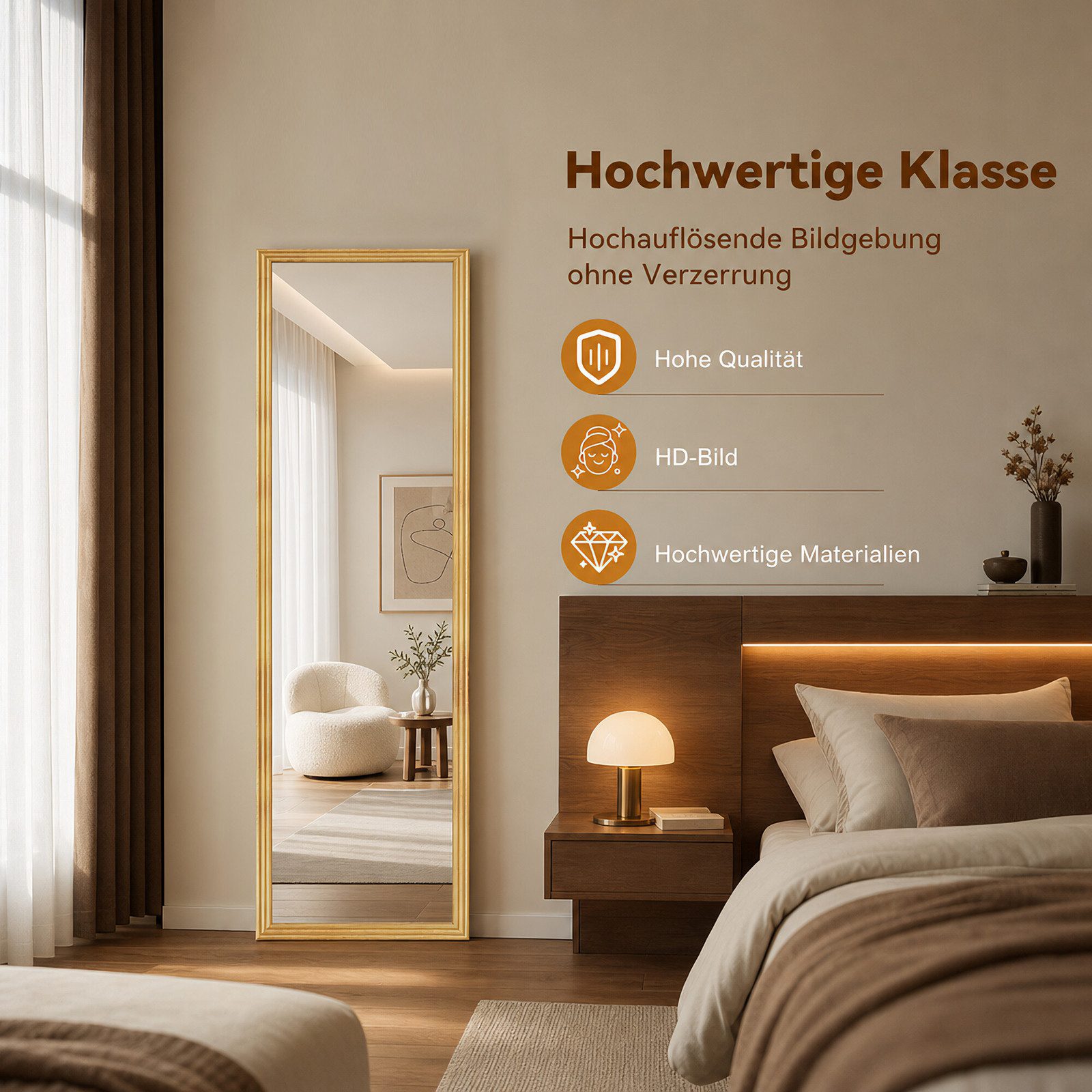 BBWL Ganzkörperspiegel Quadratischer Holzrahmen Ganzkörperspiegel 160x50 cm, Hochwertiges Spiegelglas HD Reflektion Stabile Verpackung Vielseitig – Bild 4 von 5