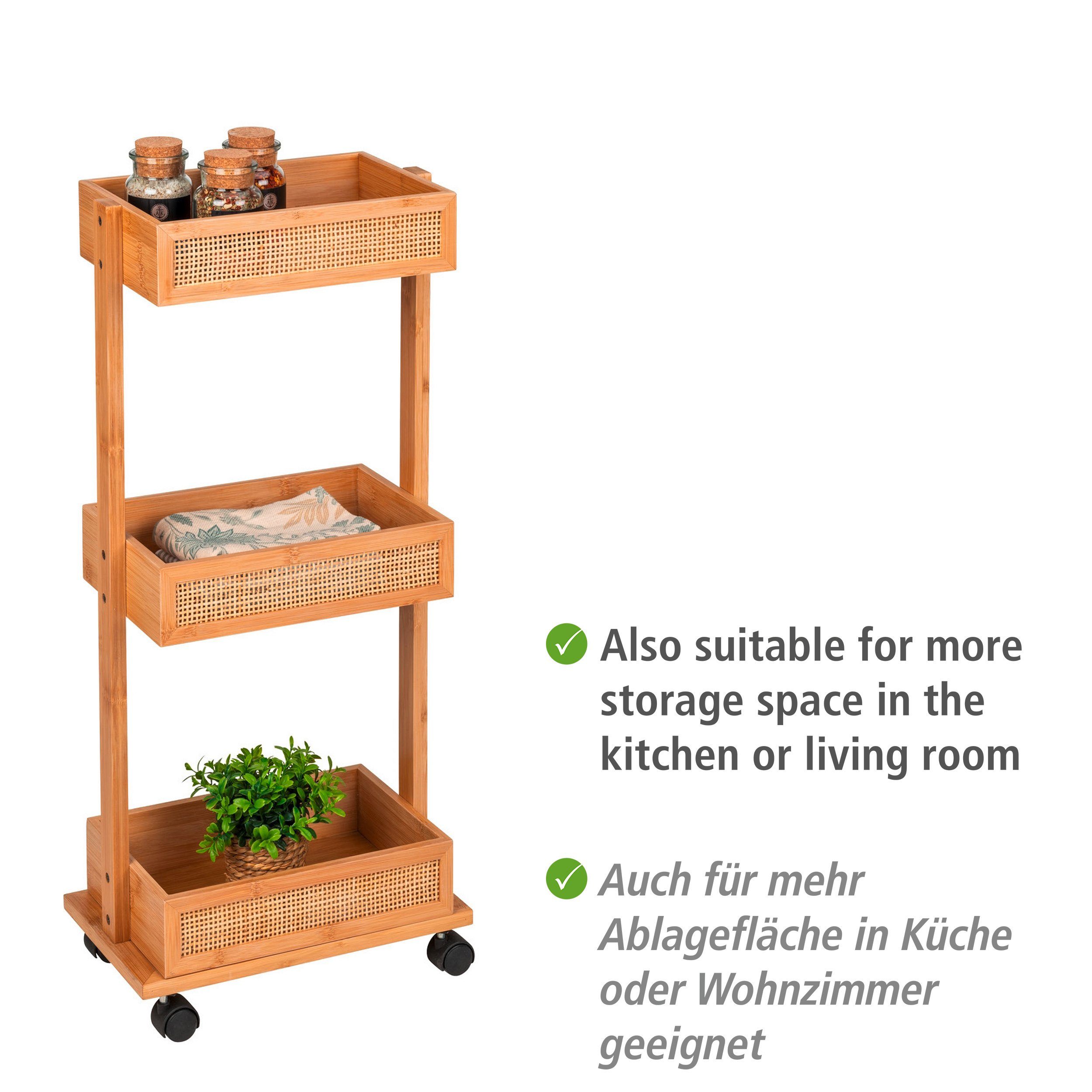 WENKO Badregal Rattan und Bambus Wagen, aus Allegre