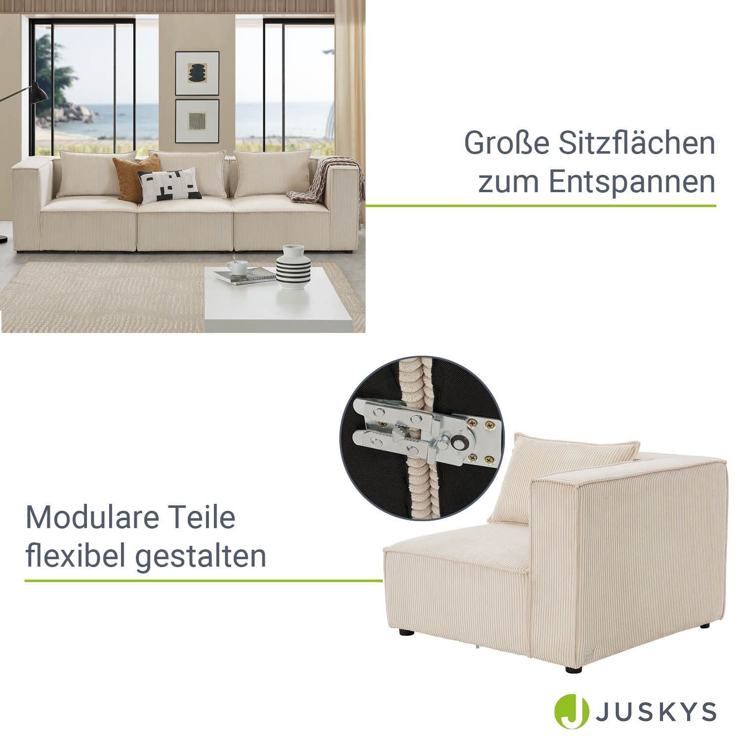 modulare 3-Sitzer 3 Domas, Couch Garnitur Wohnzimmer, für M, Armlehnen Kissen Teile, Juskys mit &