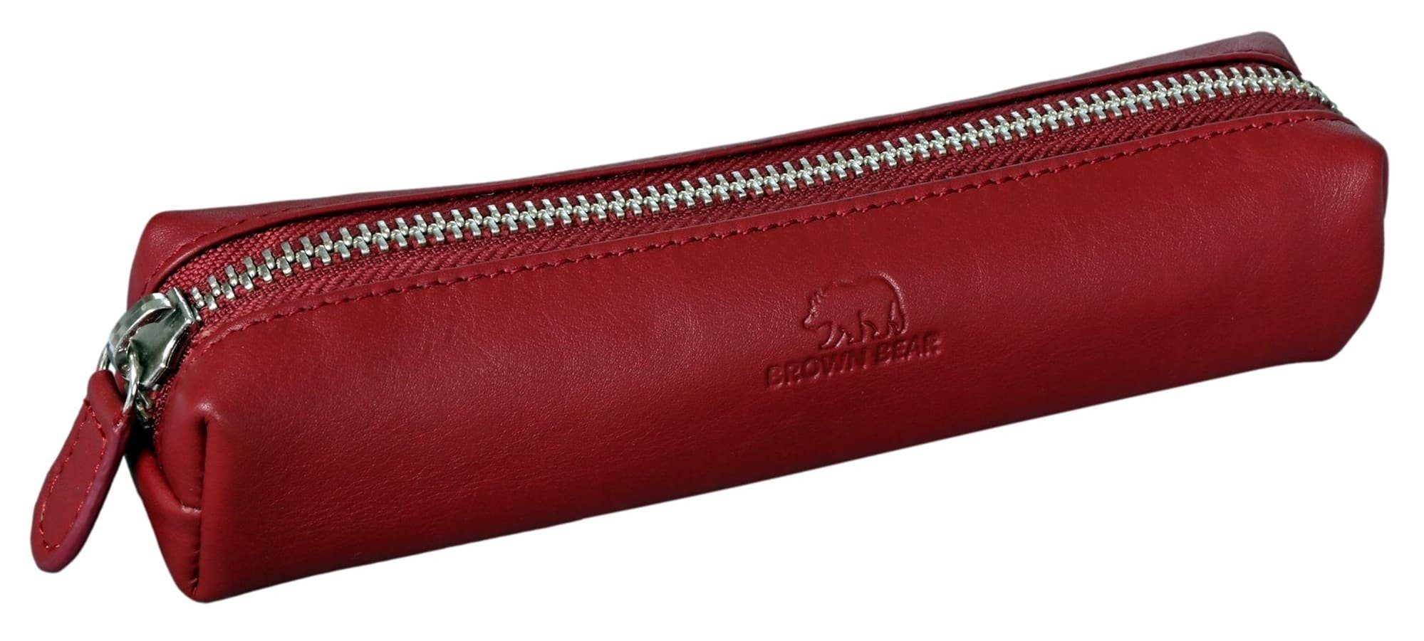 aus mit Reißverschluss, Brown Farbe - 1403 Echtleder kleines für Rot Damen Modell Schreibgeräteetui Schreibgeräteetui Bear