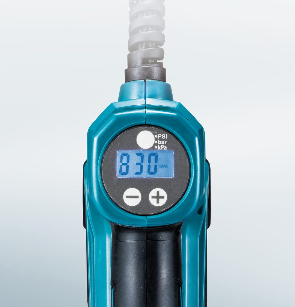 Makita Akku-Handkompressor 12V/14,4V MP100DZ, max. 8,3 bar, zum schnellen und einfachen Befüllen von Reifen, Bällen uvm.