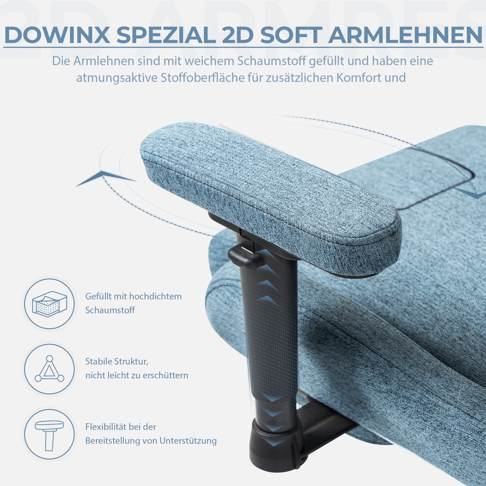 Dowinx Gaming-Stuhl Stoff mit Taschenfederkissen (Packung), Ergonomischer Gaming Sessel mit Massagefunktion