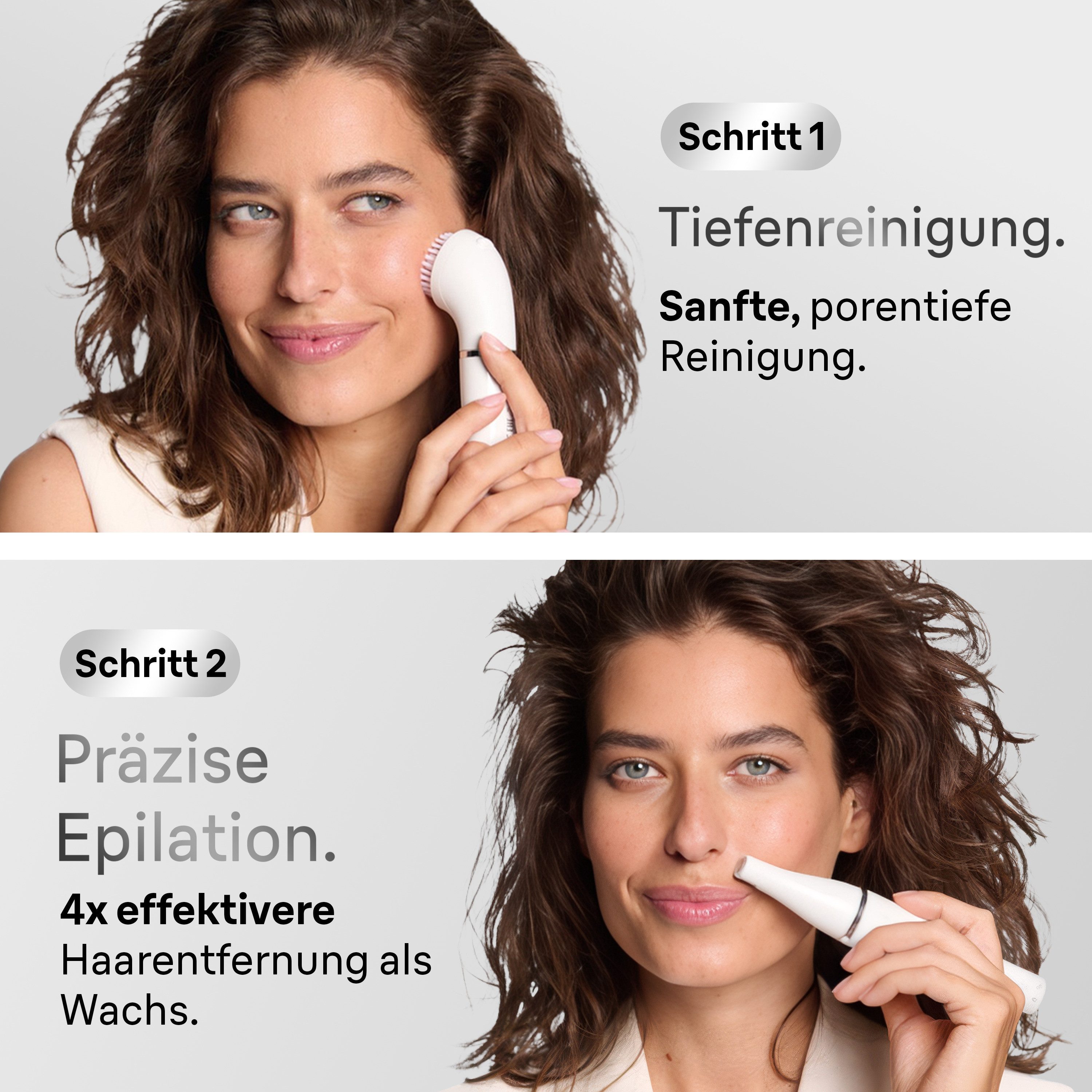 Braun Elektrische Gesichtsreinigungsbürste SE810, FaceSpa Gesichtsepilierer & Reinigungssystem, + 1 Extra, Weiß/Silber – Bild 4 von 5