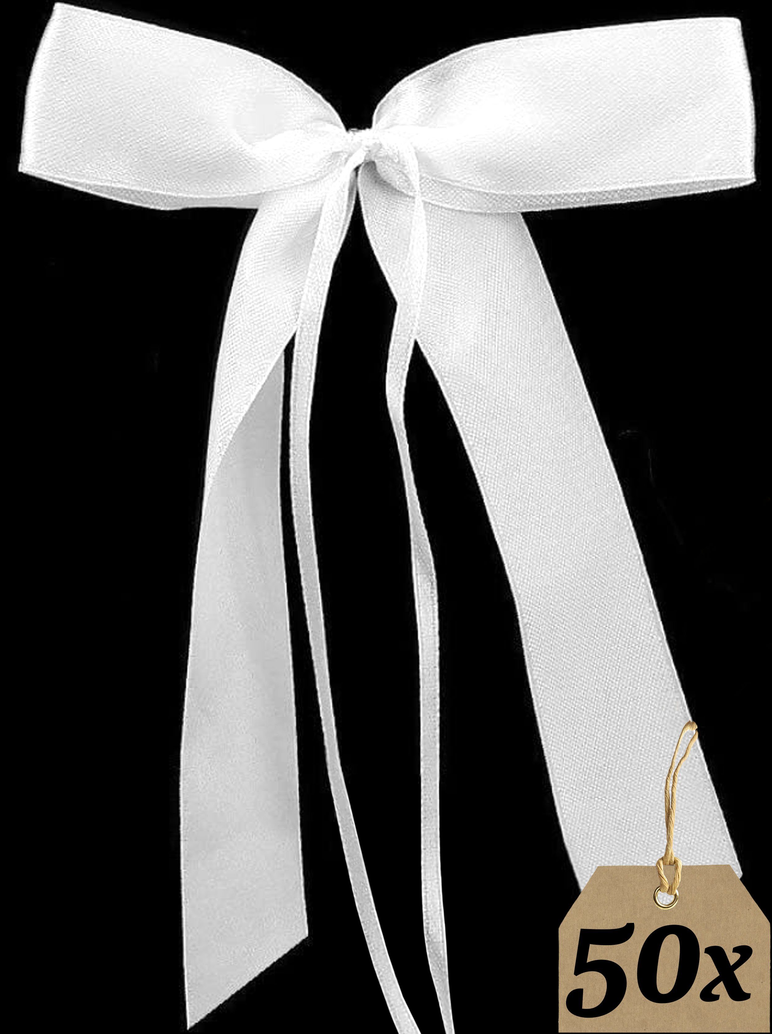 St), (Set, Dekoobjekt 50 I Satin Handgemacht Weiß 50 Hochzeit Praknu Band Schleifen Antennenschleifen mit Hochzeit