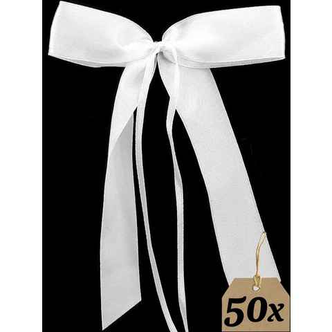 Praknu Dekoobjekt 50 Antennenschleifen Weiß Hochzeit (Set, 50 St), Handgemacht mit Satin Band I Hochzeit Schleifen