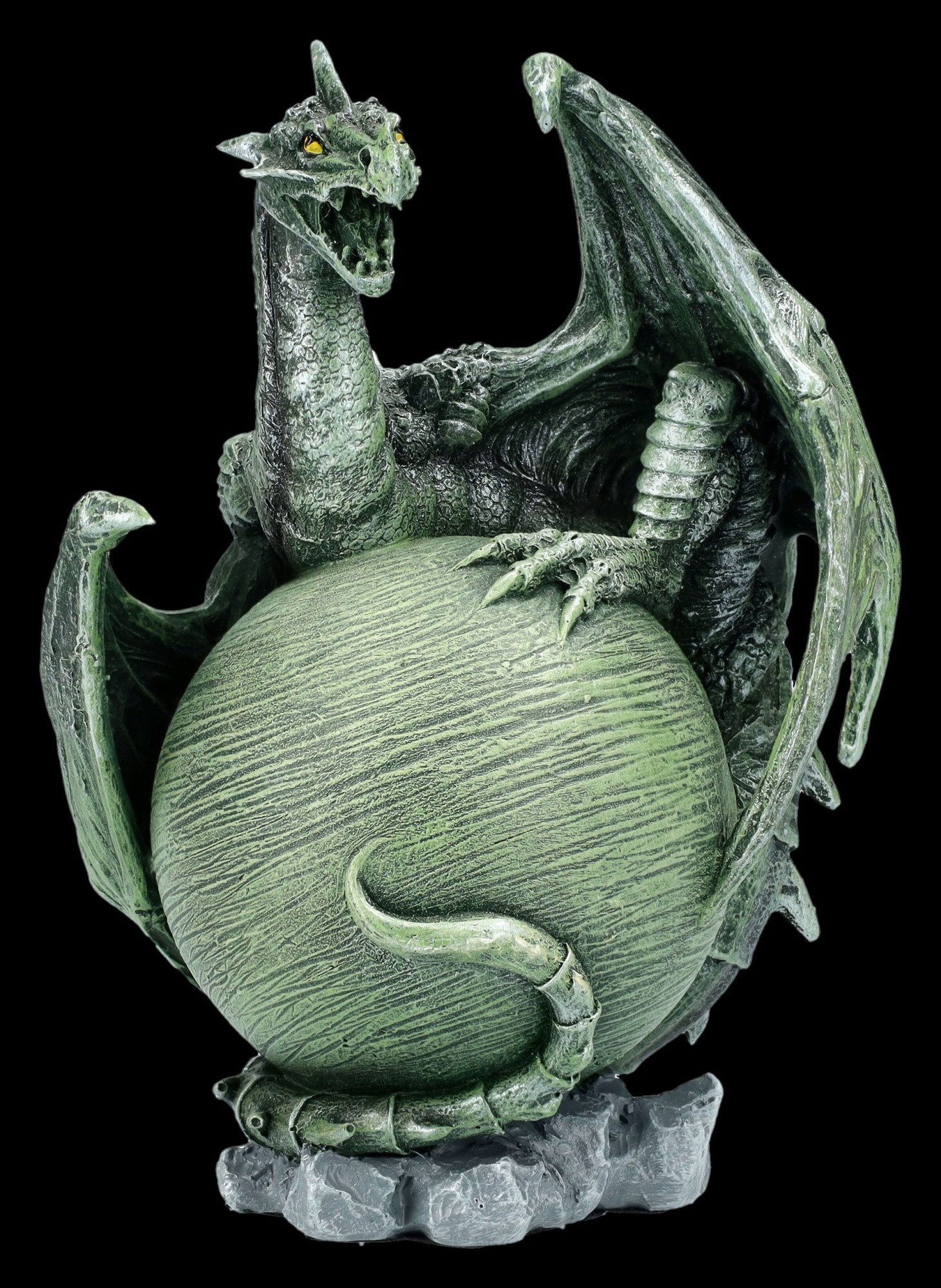 Figuren Shop GmbH Fantasy-Figur Grüne Drachen Figur – Fantasy Statue Sammlerfigur mit Planet 13.5 cm