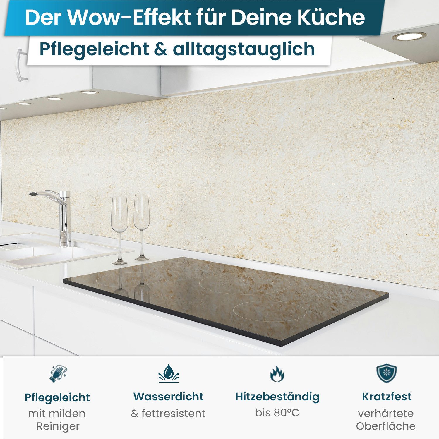 danario Küchenrückwand Folie selbstklebend - Matt - Spritzschutz Küche - versteift & robust