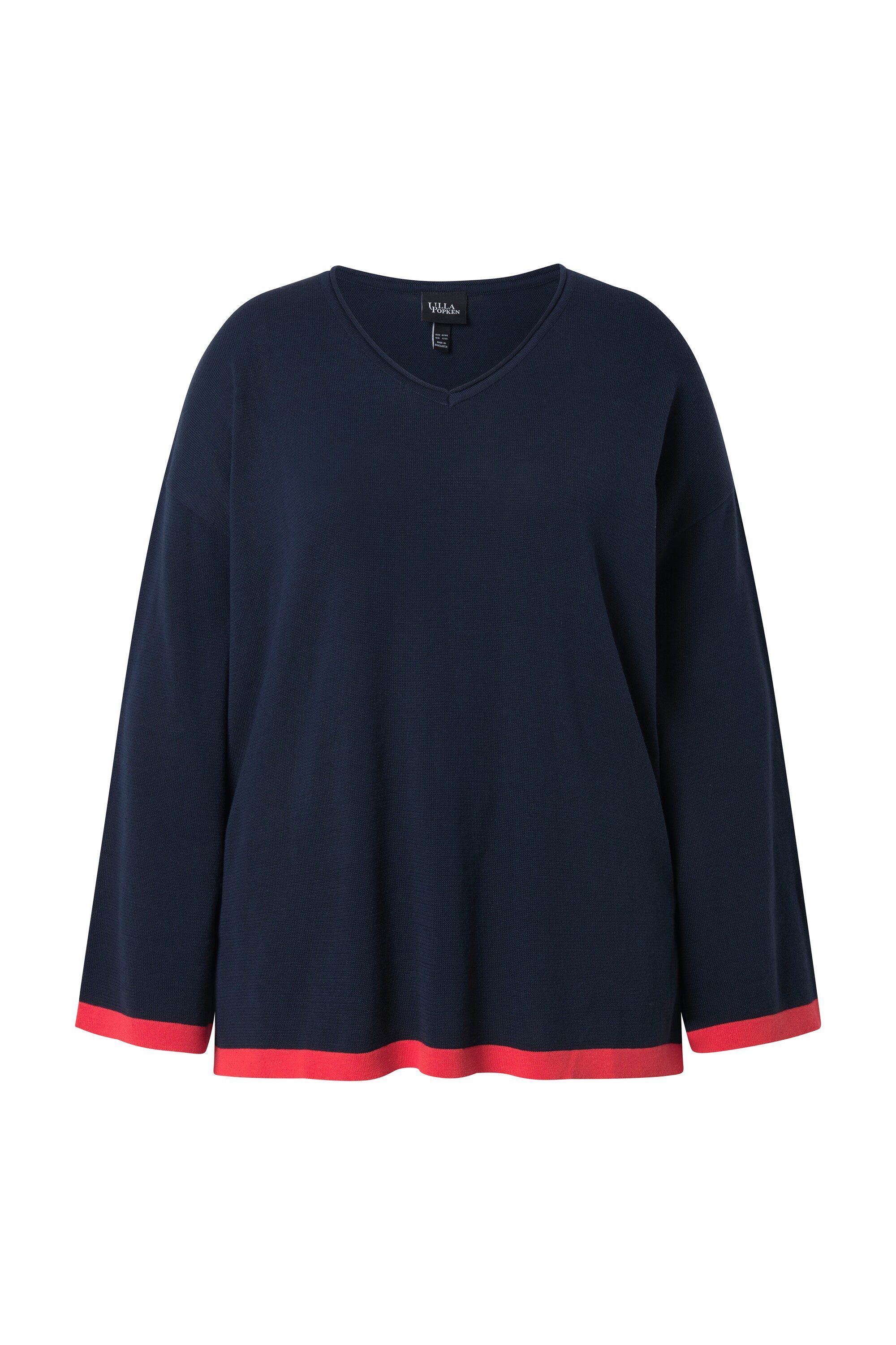 Ulla Popken Strickpullover Pullover farbige Bündchen V-Ausschnitt Langarm günstig online kaufen