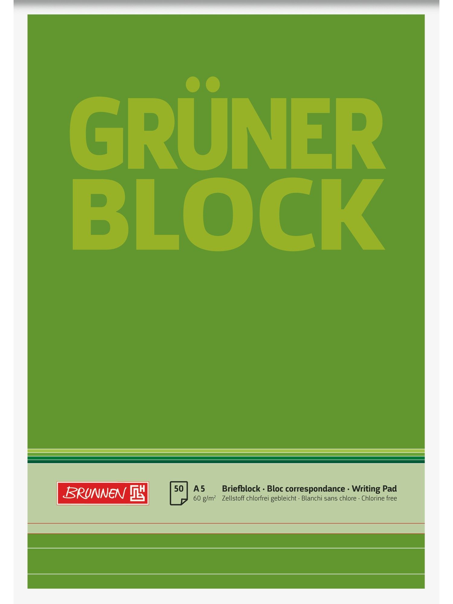 Baier Kindersitz Briefpapier Briefblock Grüner Block A5 liniert 50 Blatt grün